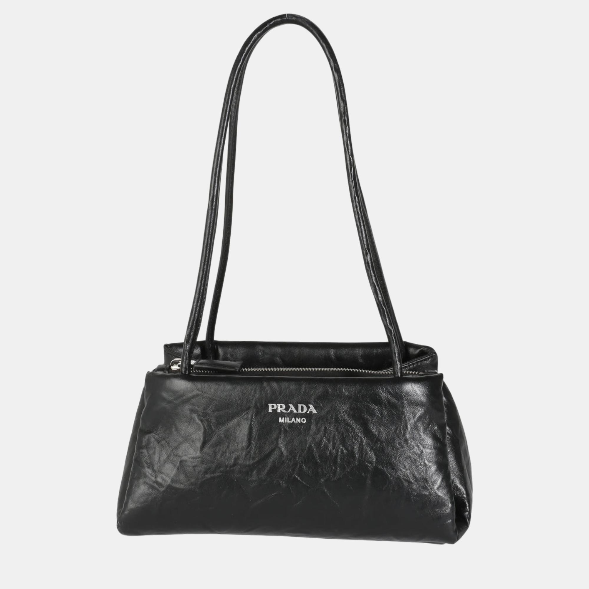 

Prada Black Leather Small East West Shoulder Bag