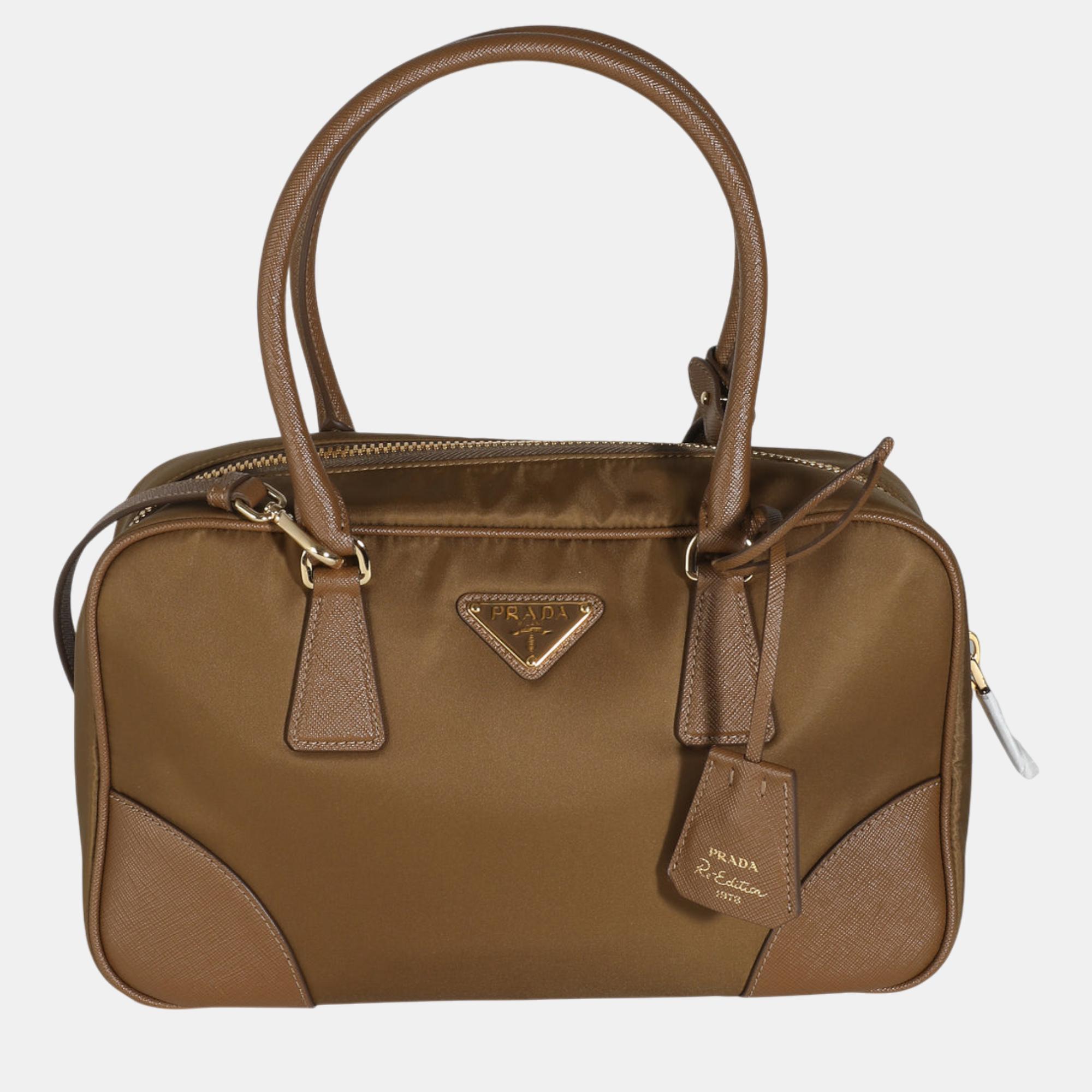 

Prada Brown Re-Nylon Re-Edition 1978 Medium Top Handle Bag, Beige