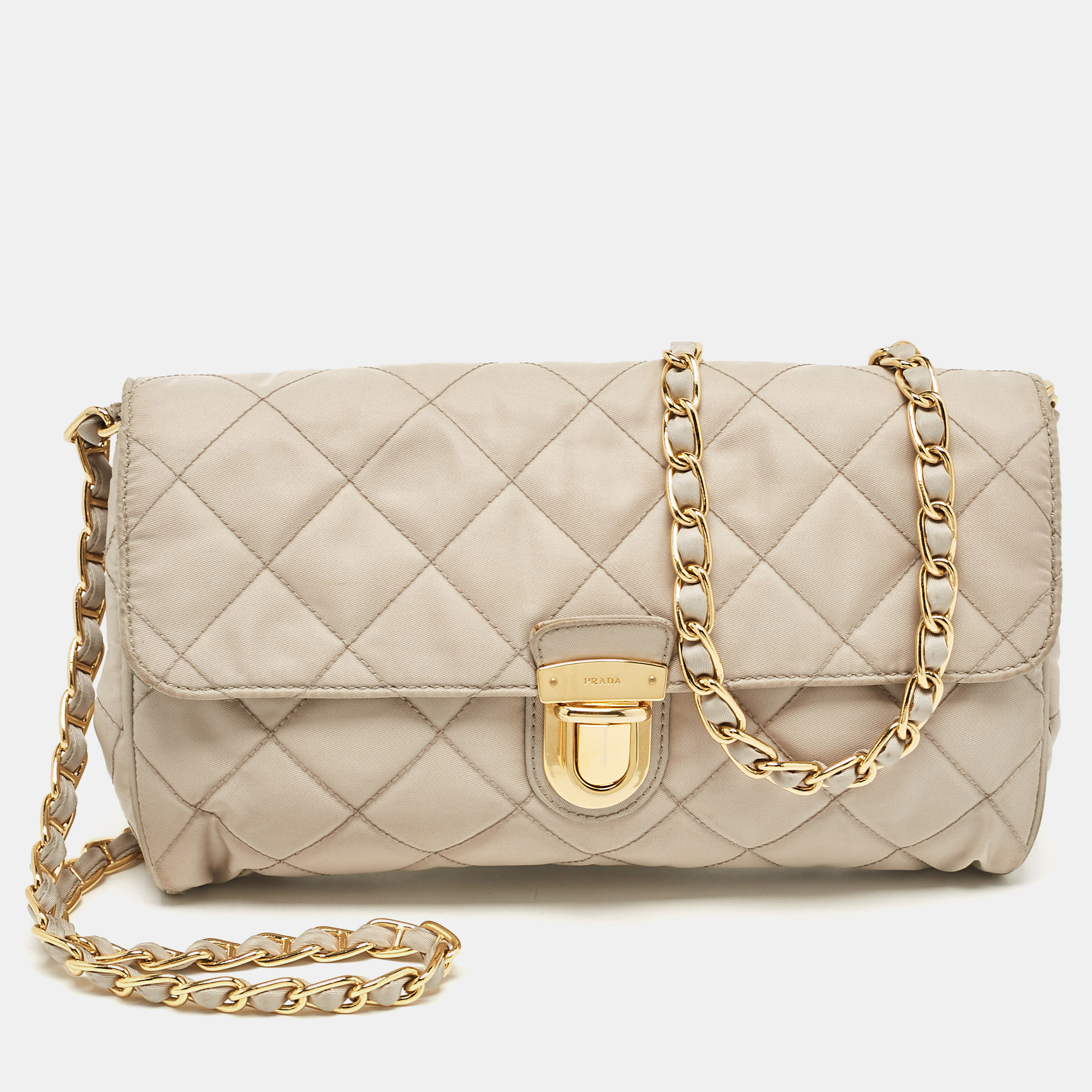 

Prada Grey Quilted Nylon Pushlock Flap Crossbody Bag