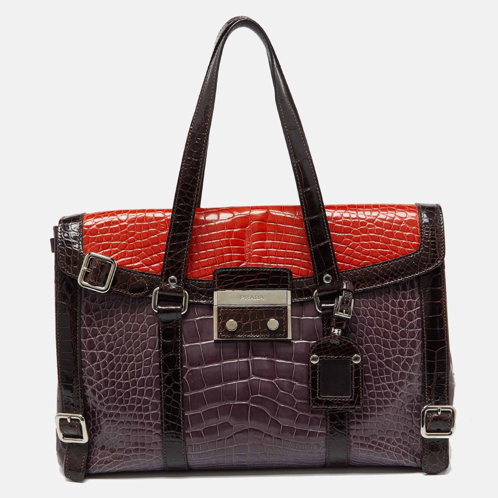 

Prada Multicolor Crocodile Leather Lucido Lock Bag