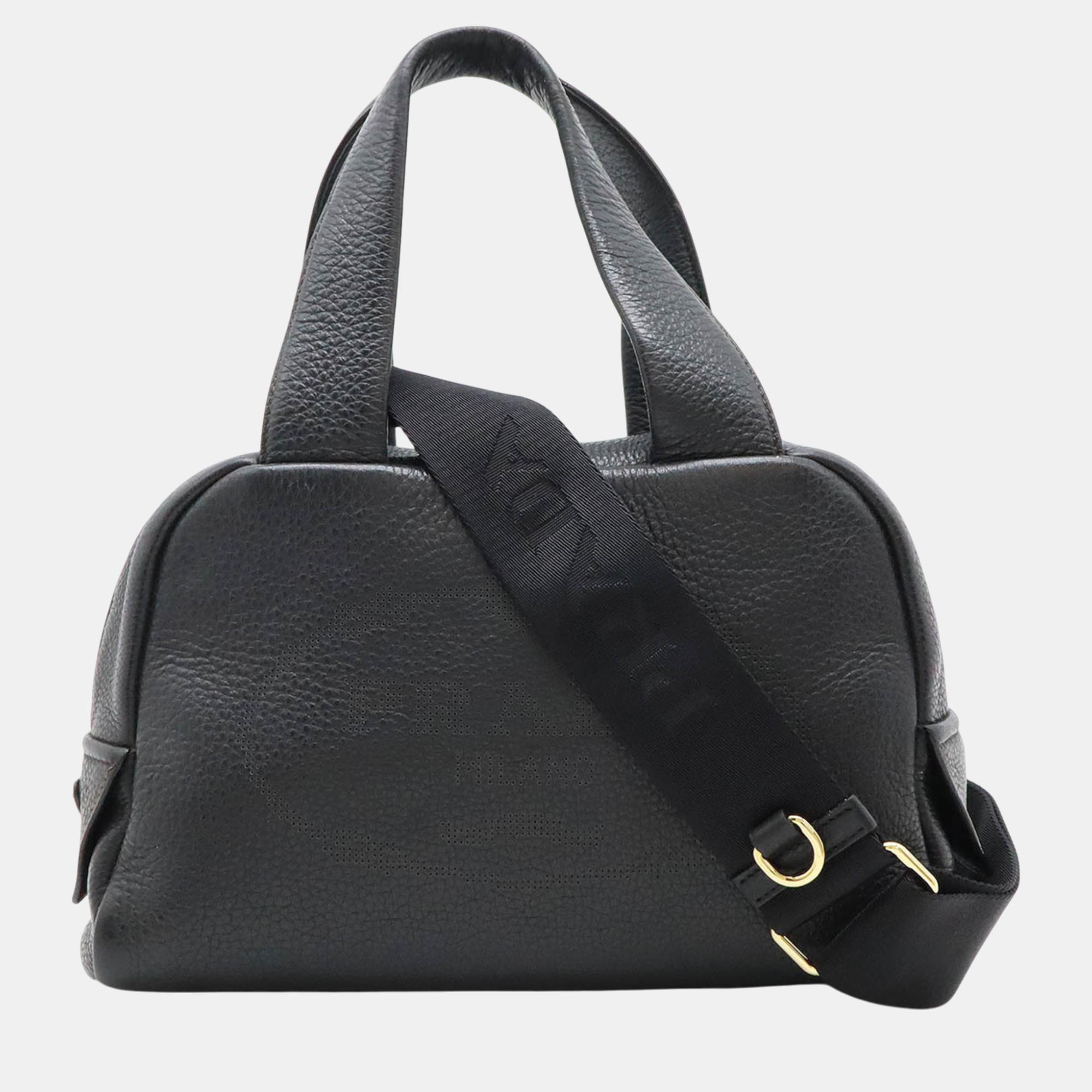 

Prada Black Leather NERO Punching Handbag