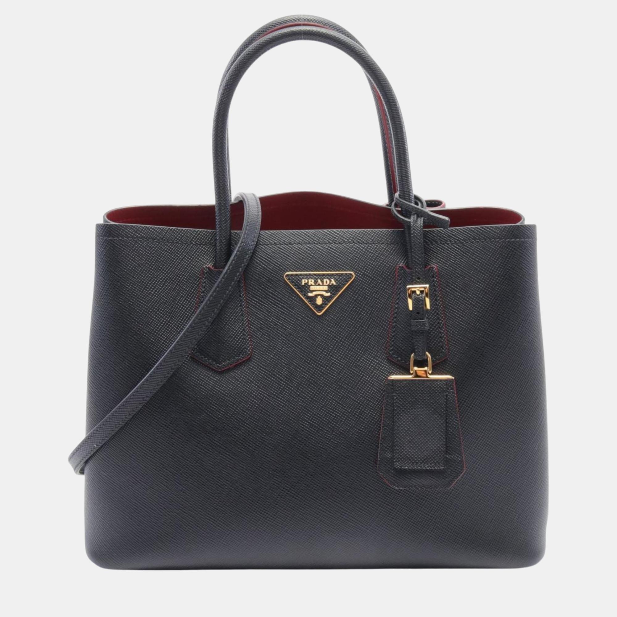 Pre-owned Prada Saffiano Leather Navy Handbag In Navy Blue