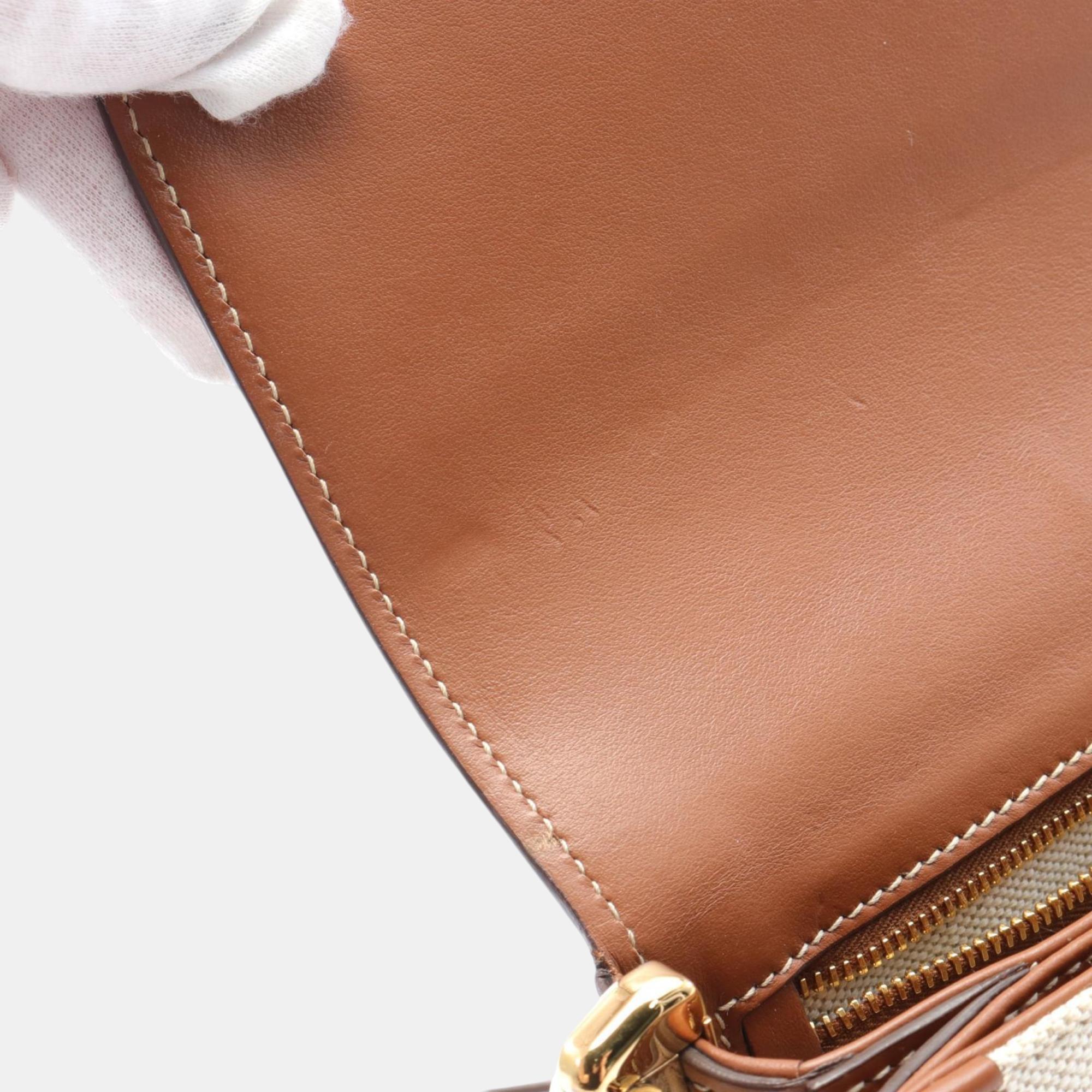 Prada Canvas Leather Beige Brown Shoulder Bag 