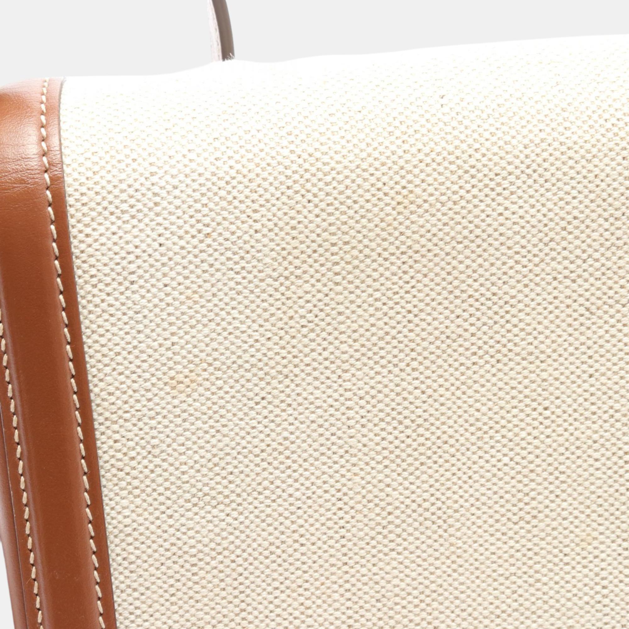 Prada Canvas Leather Beige Brown Shoulder Bag 