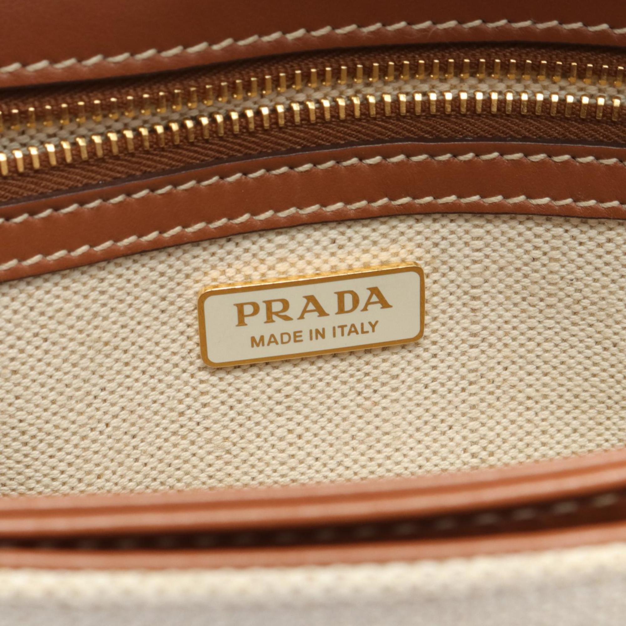 Prada Canvas Leather Beige Brown Shoulder Bag 