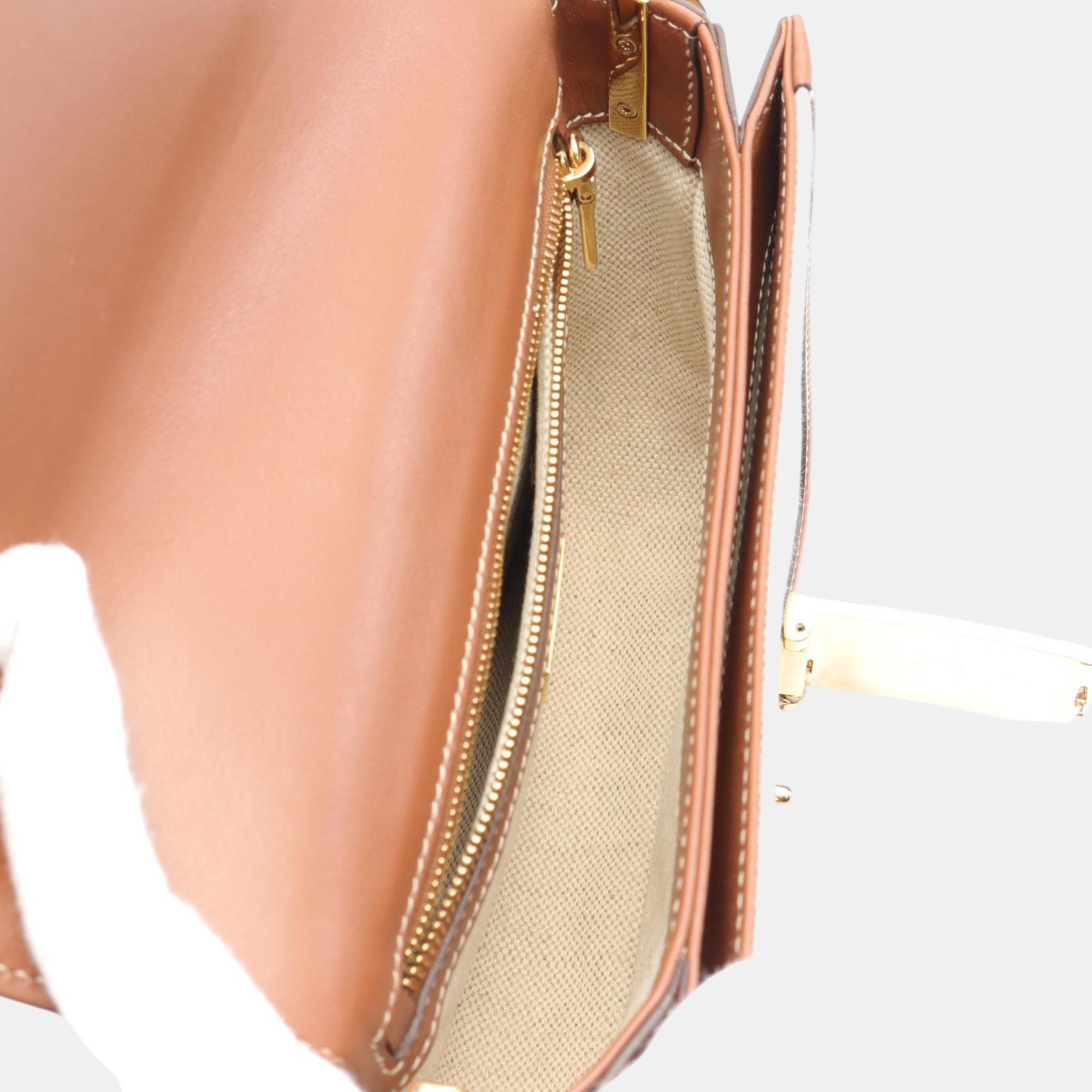 Prada Canvas Leather Beige Brown Shoulder Bag 