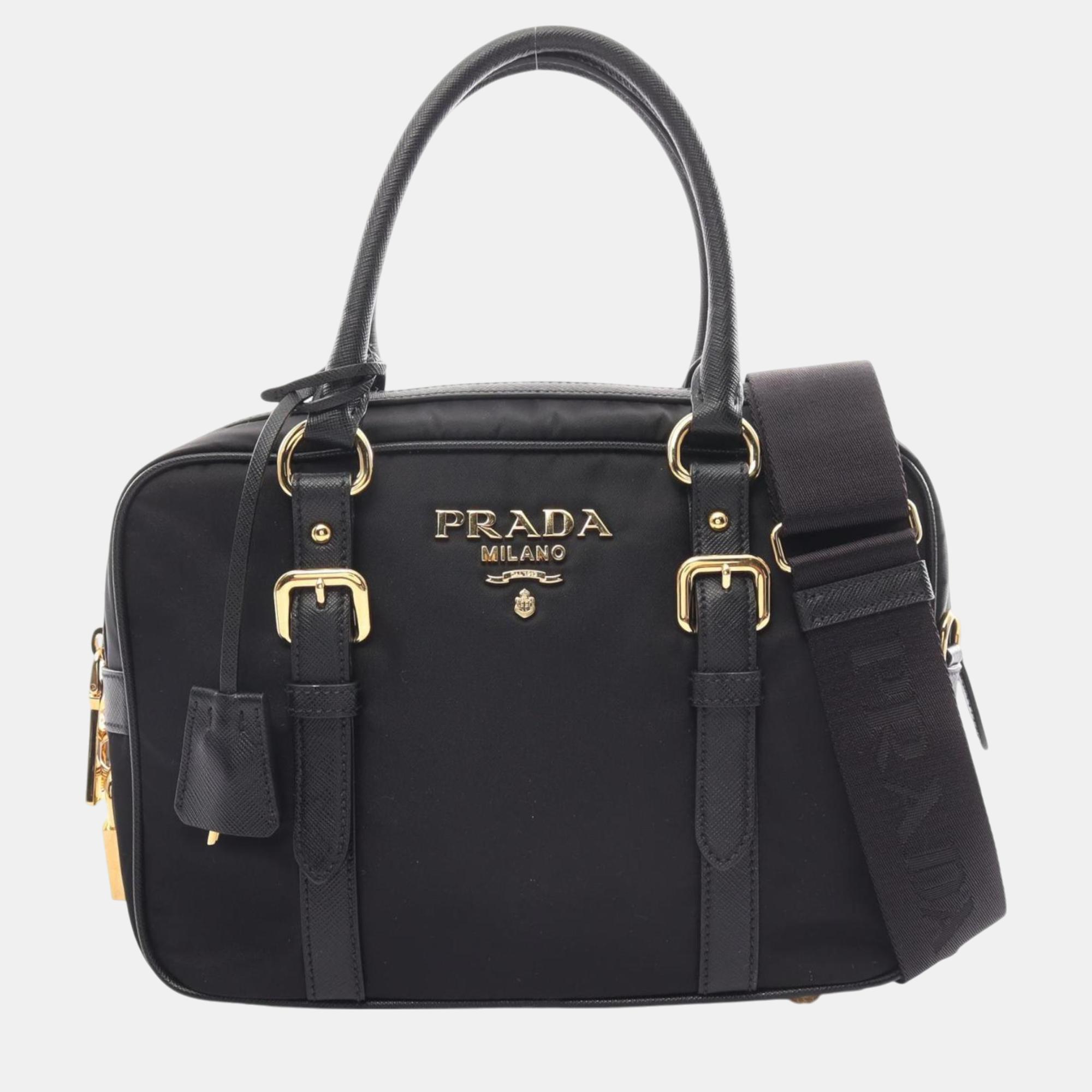 

Prada nylon saffiano leather black TESSUTO+SAFFIAN handbag