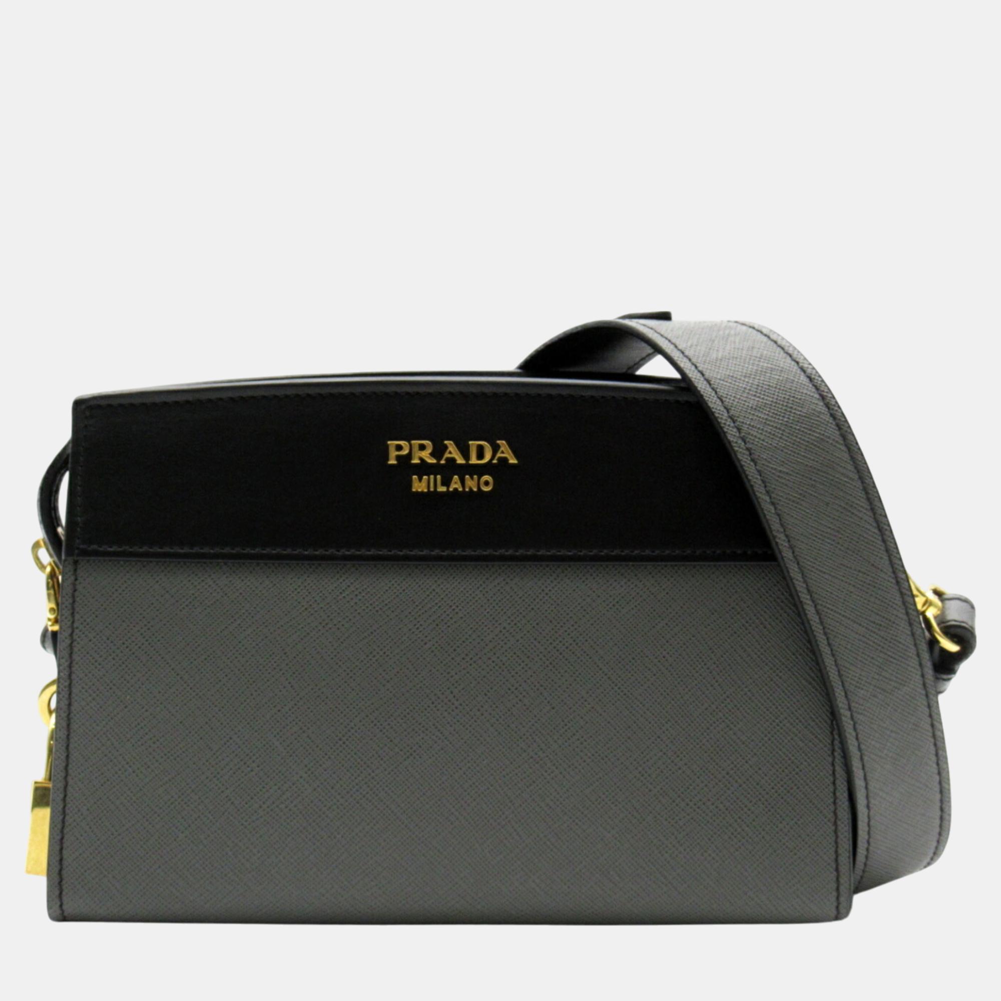 

Prada Saffiano Leather Grey Black Shoulder Bag