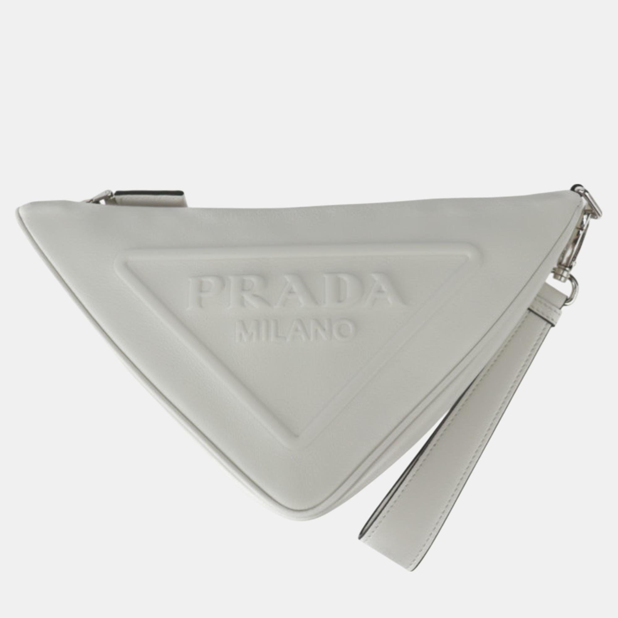 

Prada Leather White Triangle Clutch Bag