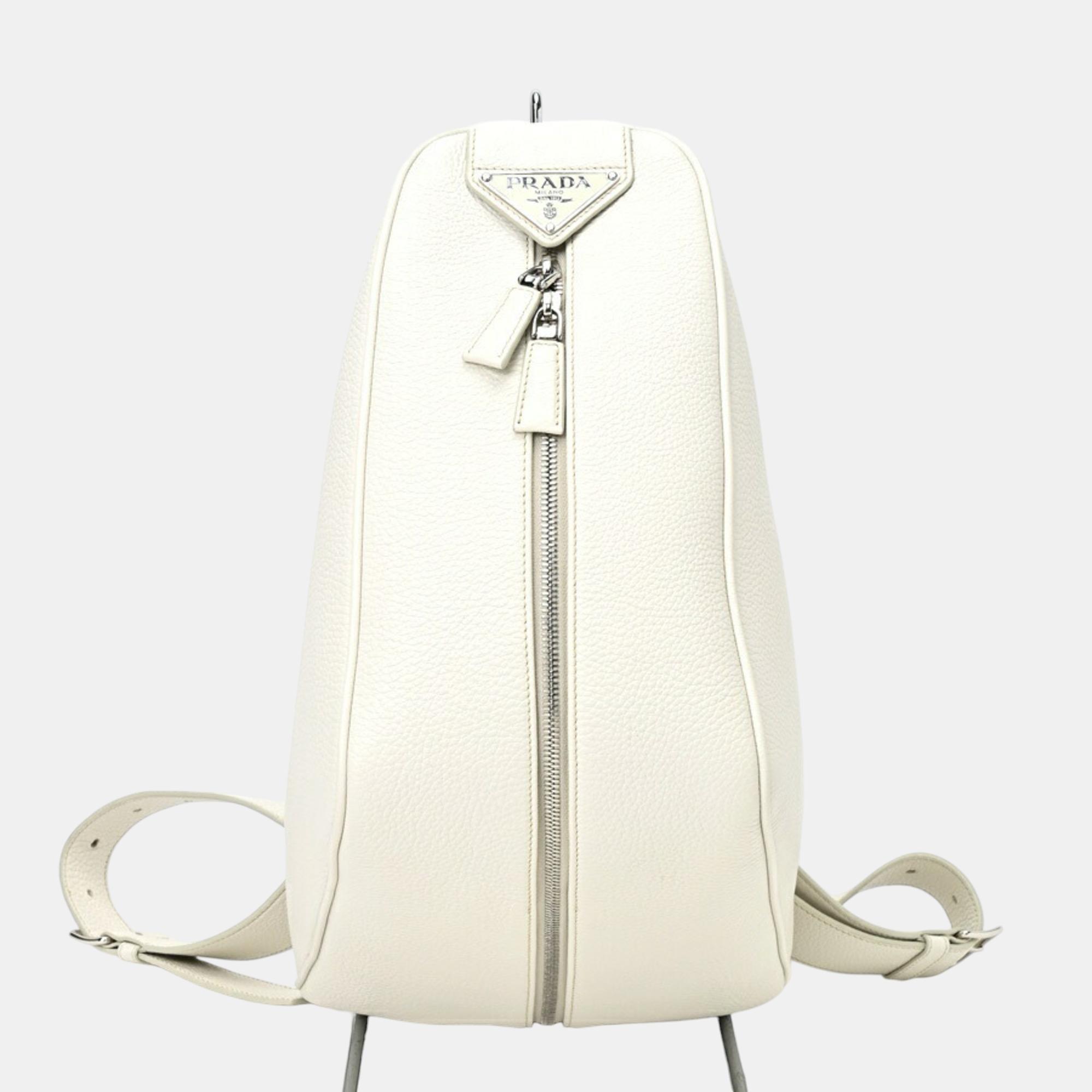 

Prada Leather White Vitello Triangle Backpack