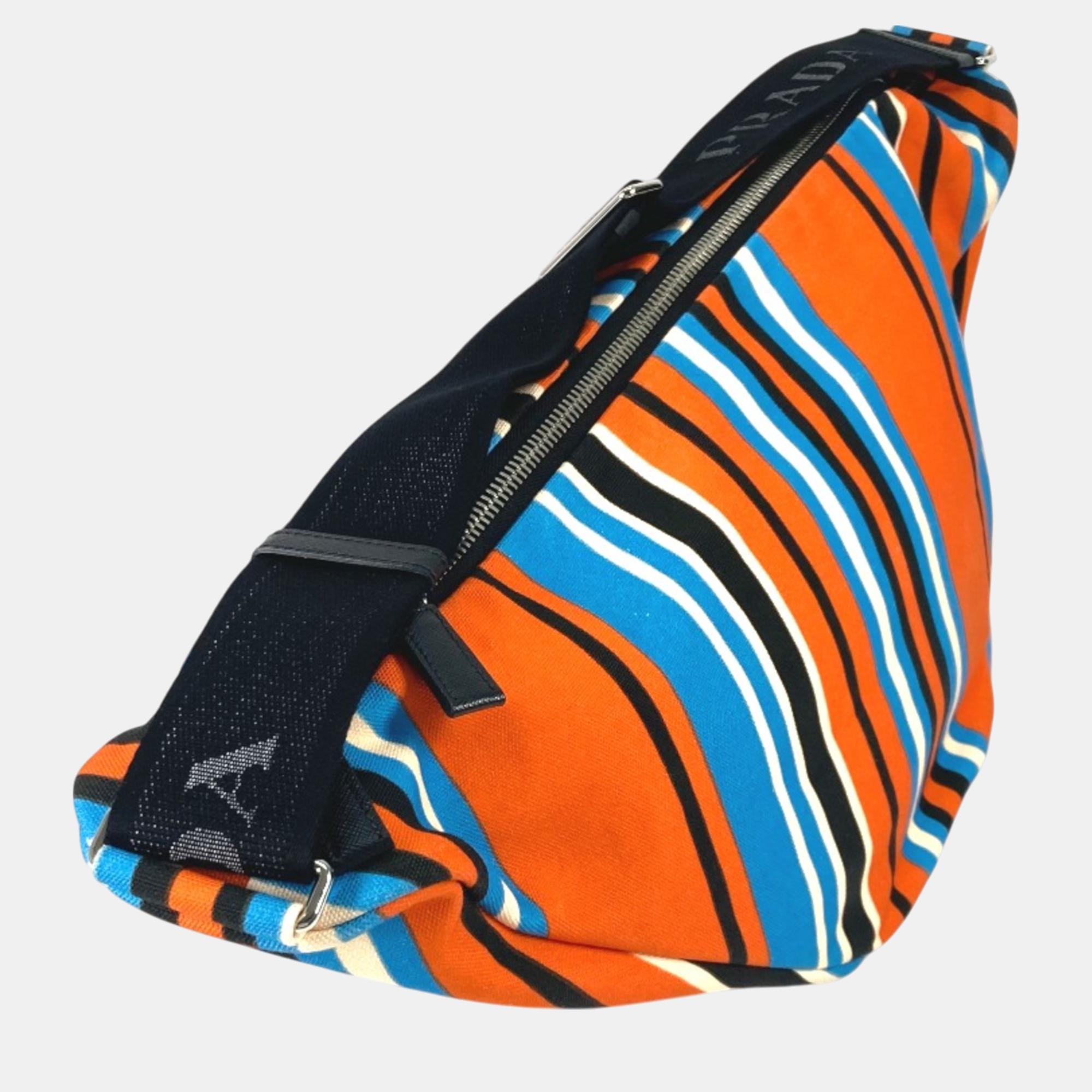 Prada Orange Blue x Black stripe crossbody Bag 