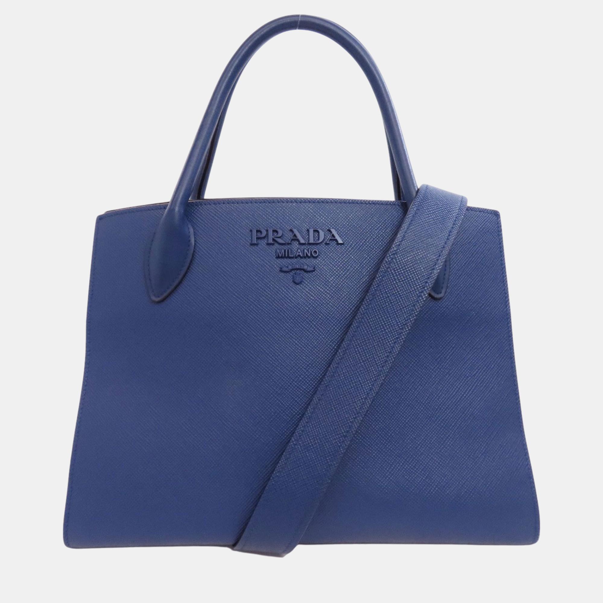 

Prada Leather Saffiano Tote Bag, Blue