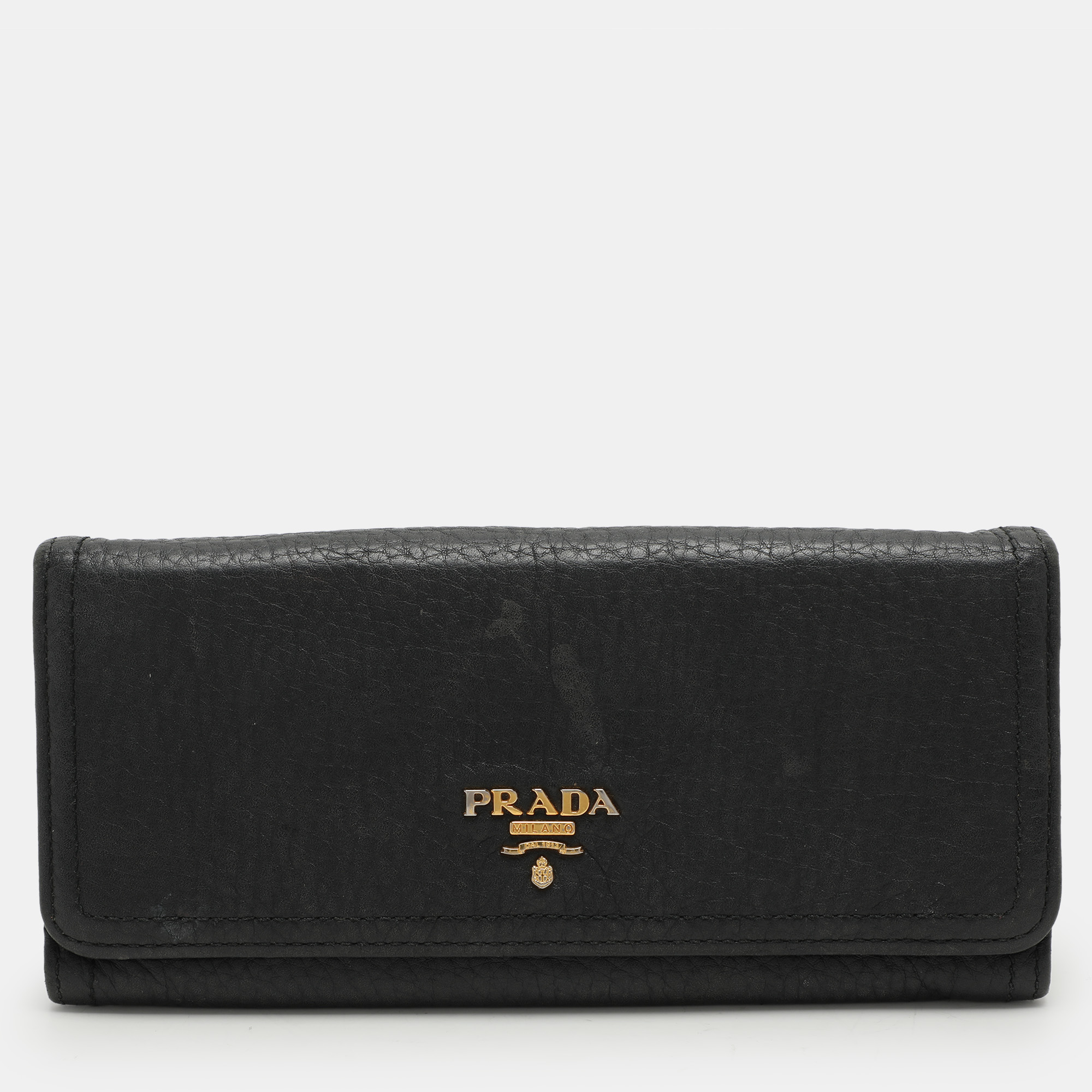 

Prada Black Leather Flap Continental Wallet