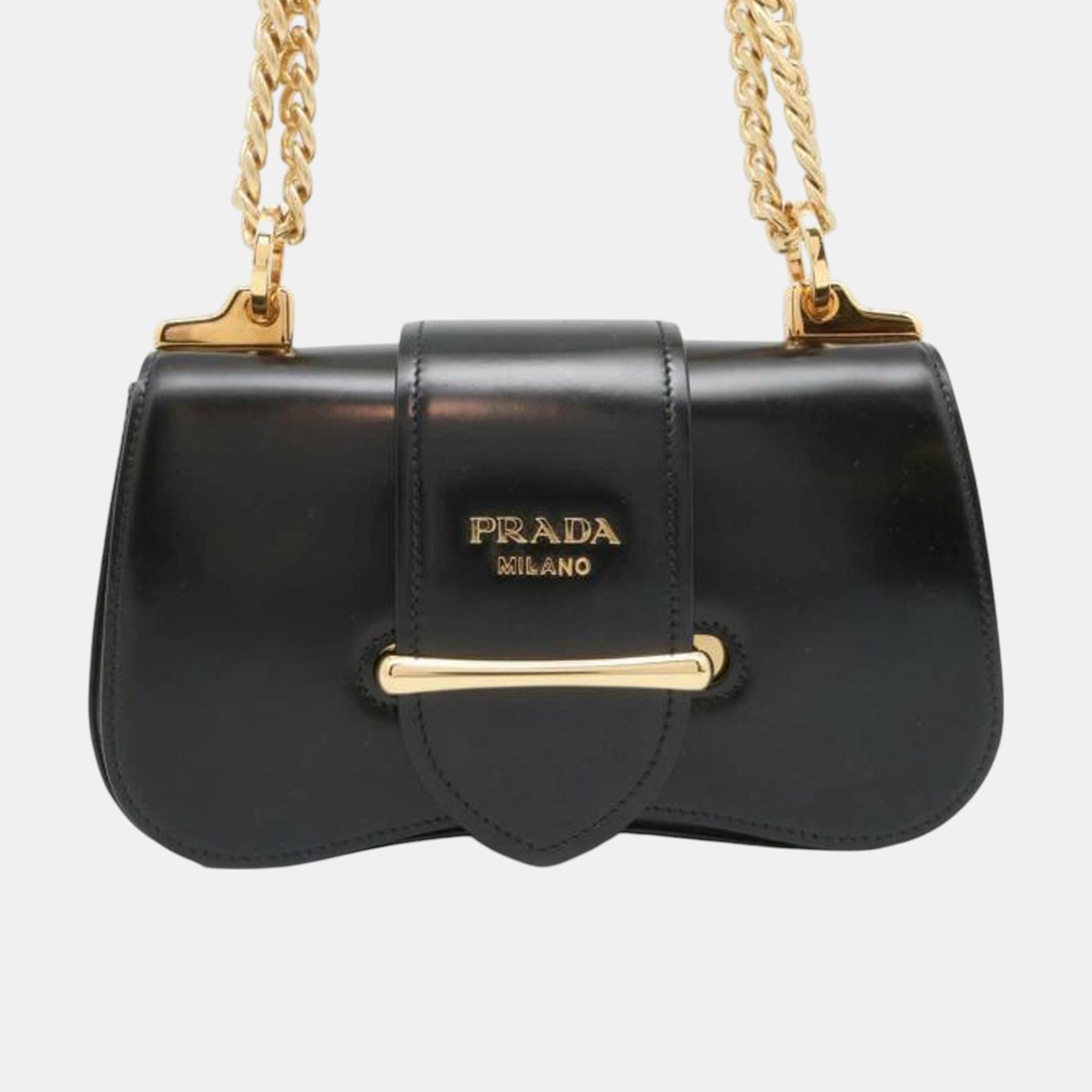 

Prada Leather Sidonie Chain Crossbody Bag, Black