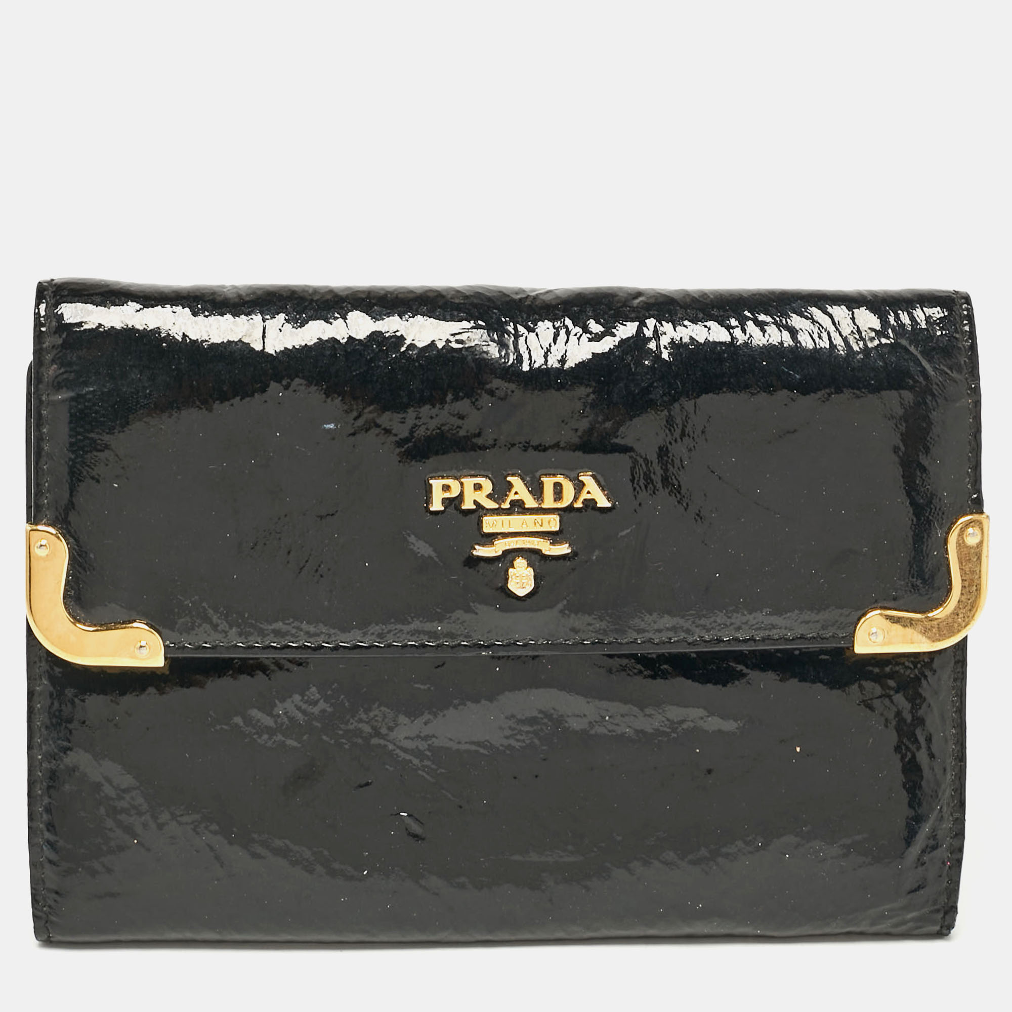 

Prada Black Patent Leather Trifold Wallet