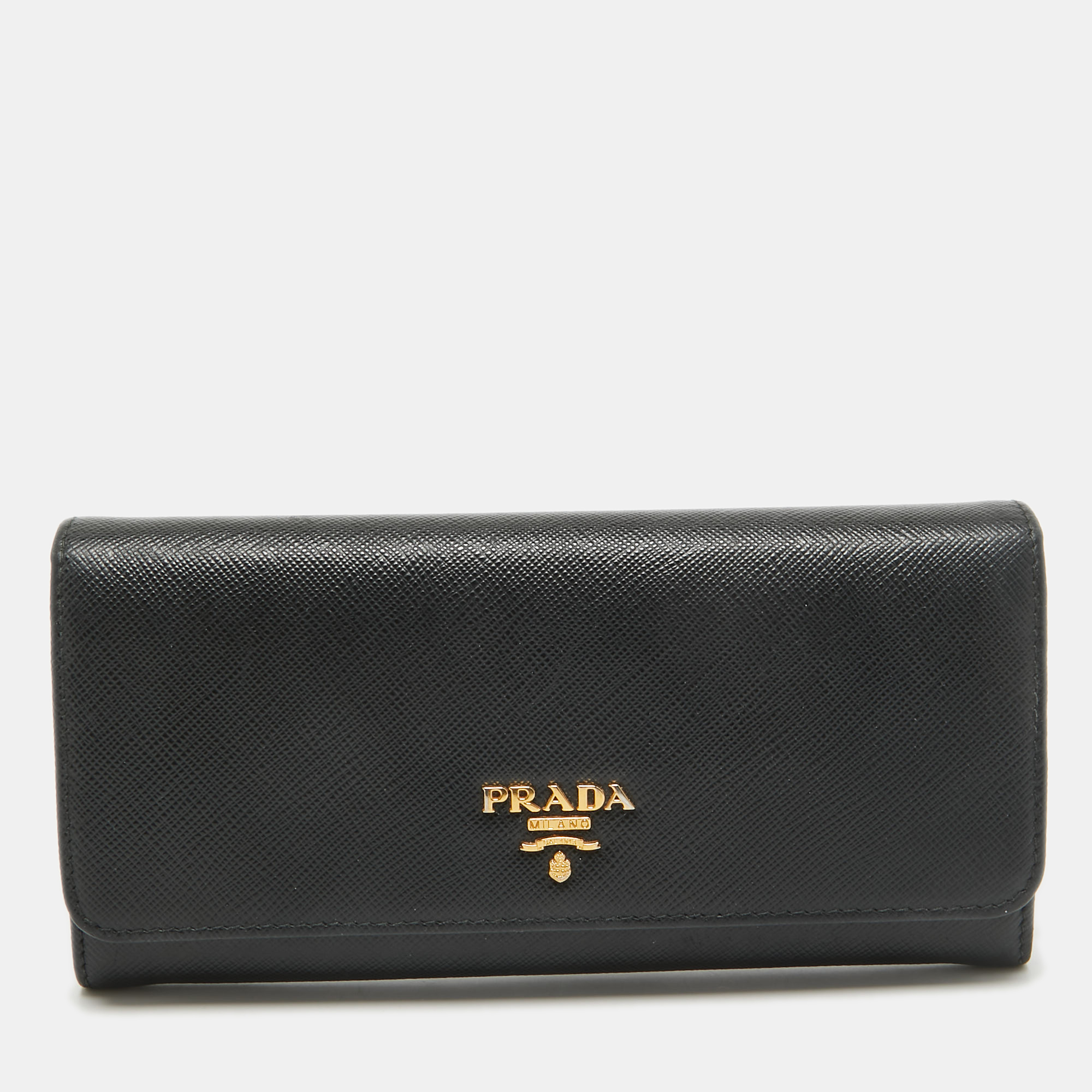 

Prada Black Saffiano Leather Flap Continental Wallet