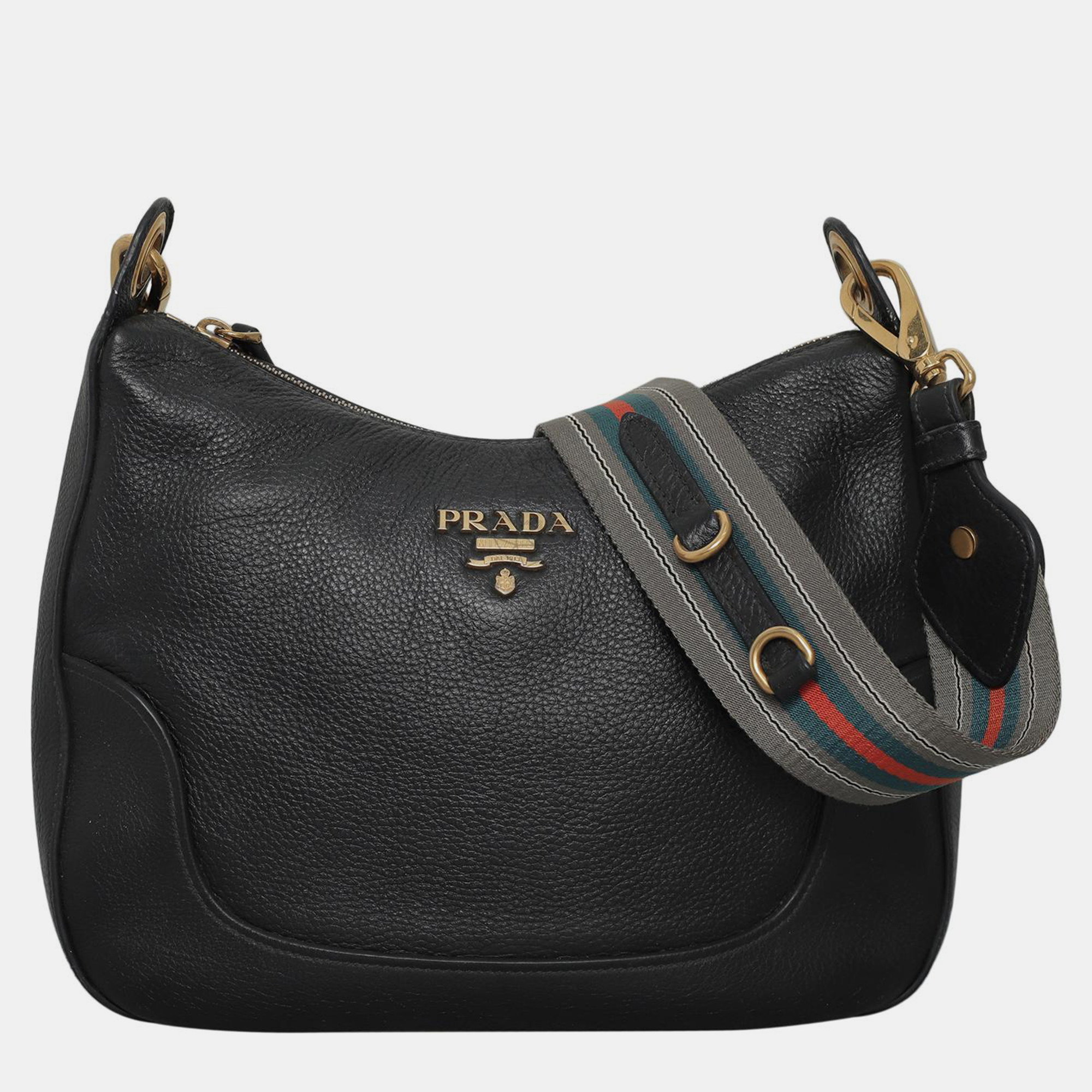 

Prada Striped Strap Vittelo Daino Crossbody Bag, Black