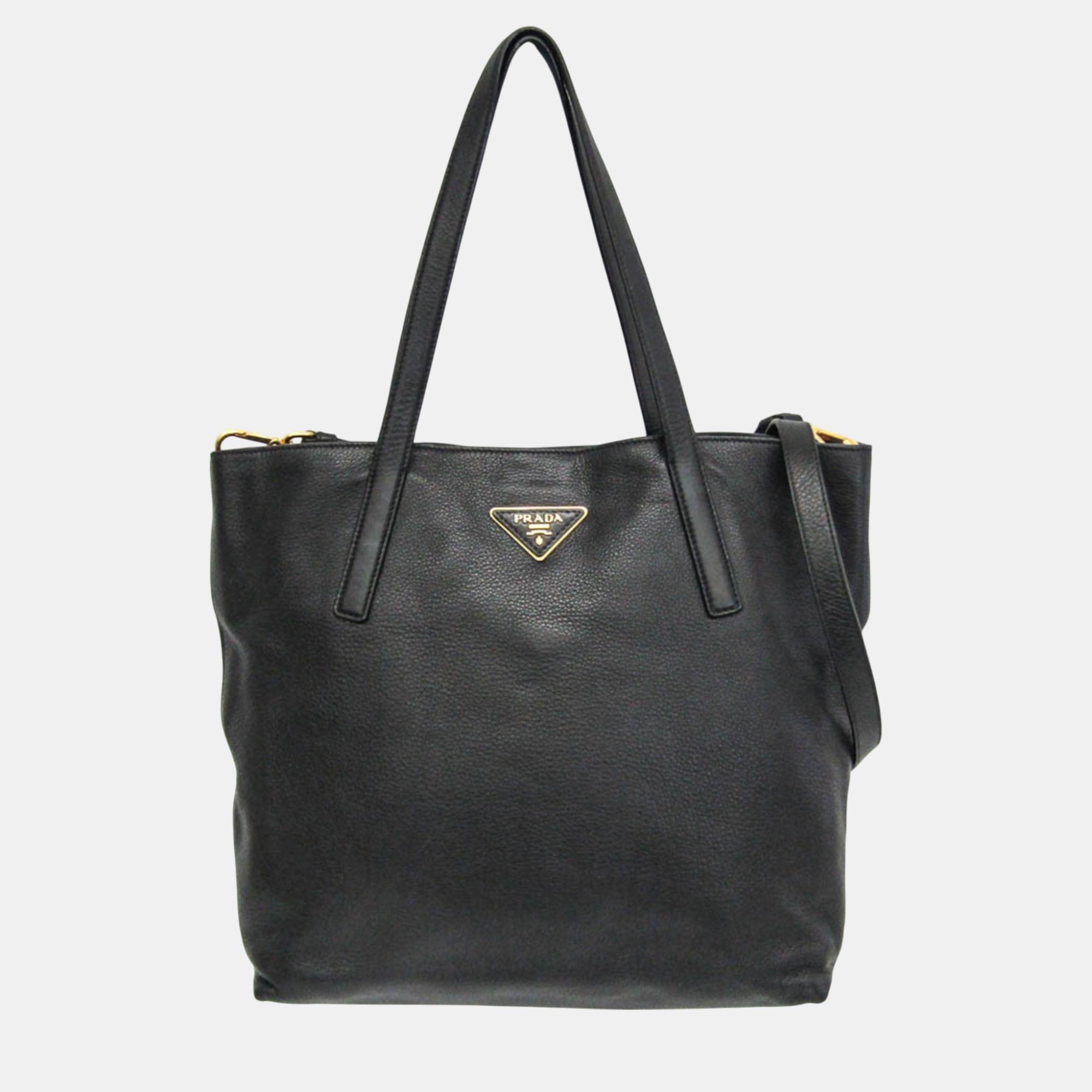 

Prada Black Triangle Logo Leather Shoulder Bag