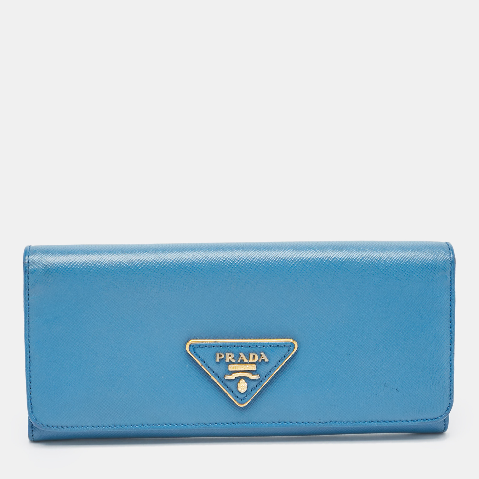 

Prada Blue Saffiano Leather Flap Continental Wallet