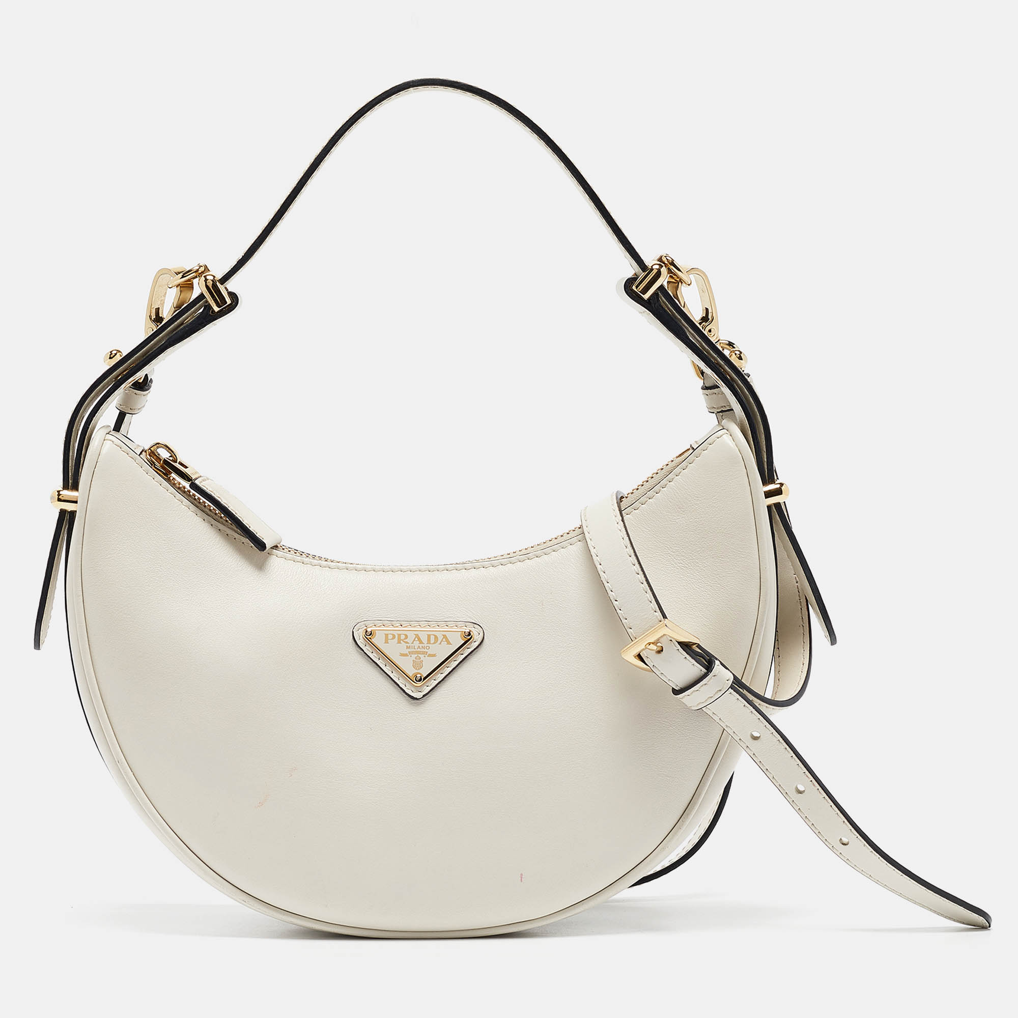 

Prada White Leather Arqué Hobo