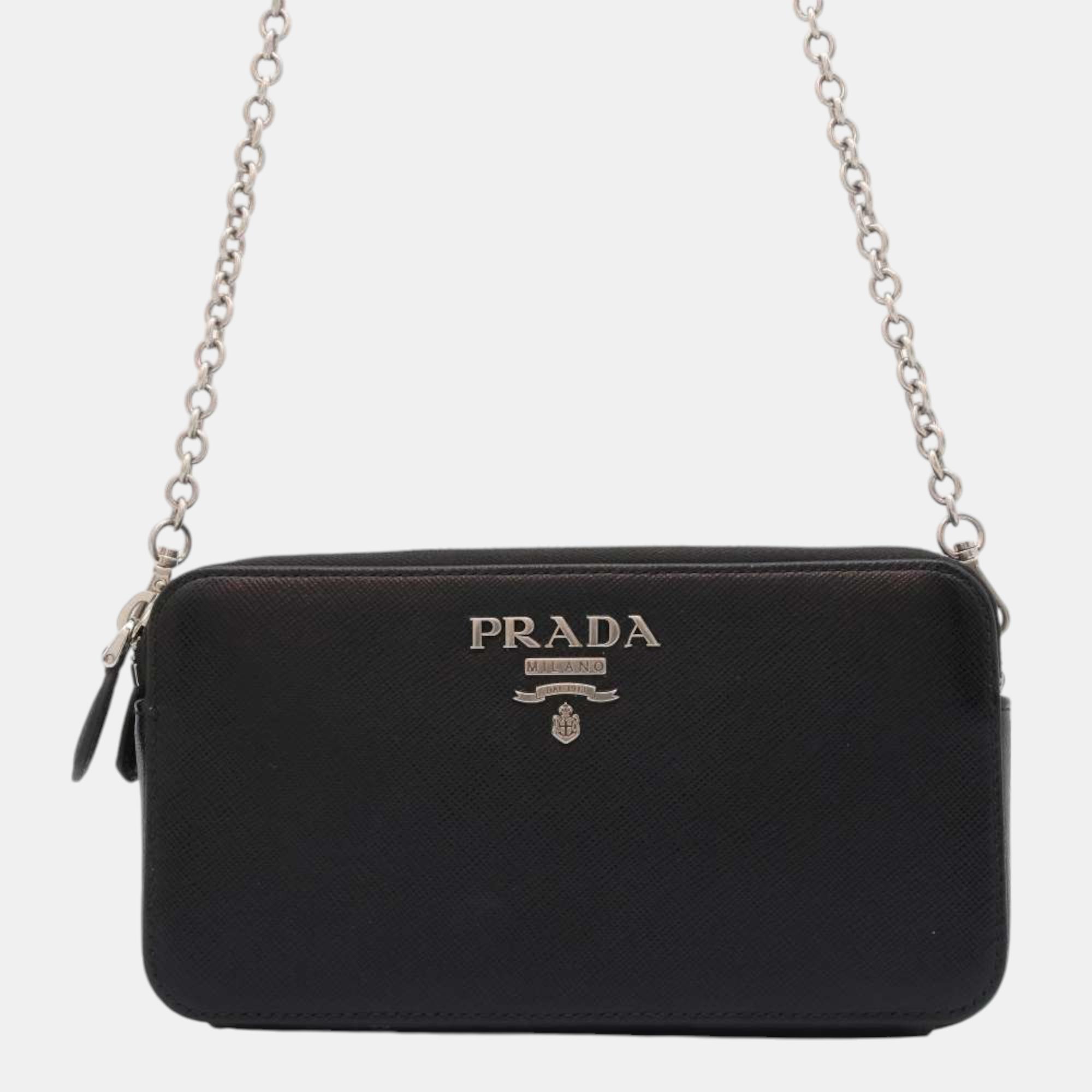 

Prada Chain Shoulder Black Saffiano Leather