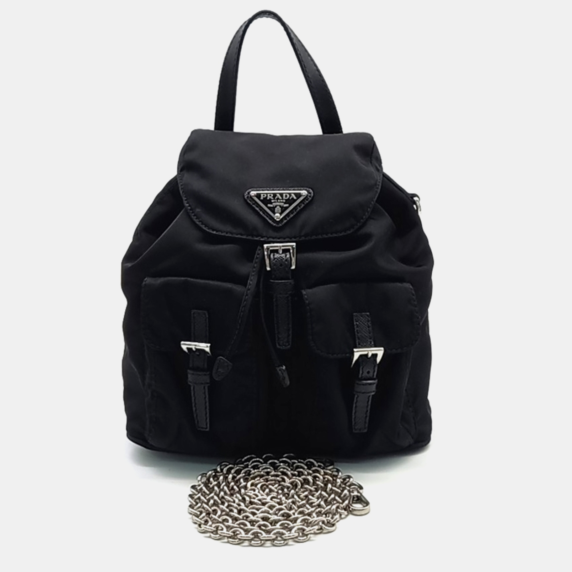 

Prada Re-Nylon Mini Chain Crossbody Bag, Black