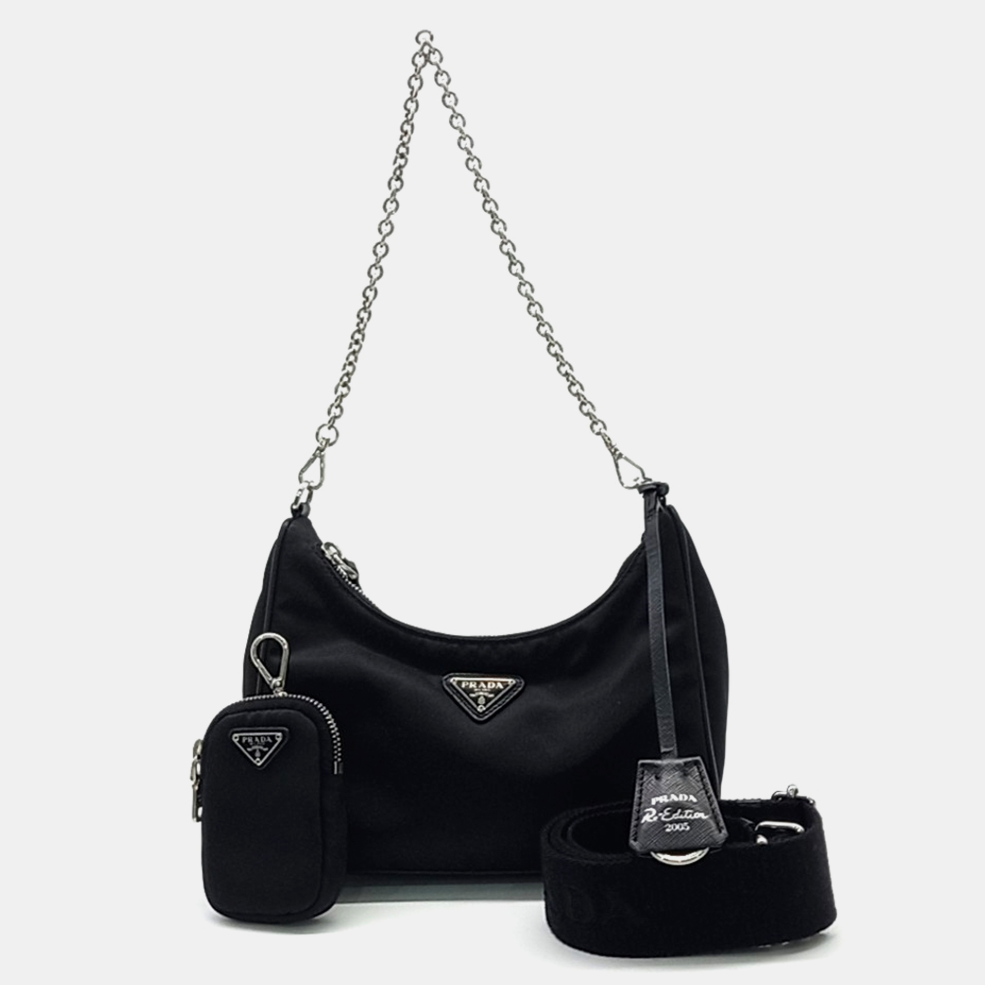 

Prada Tesuto Chain Strap Hobo Bag, Black