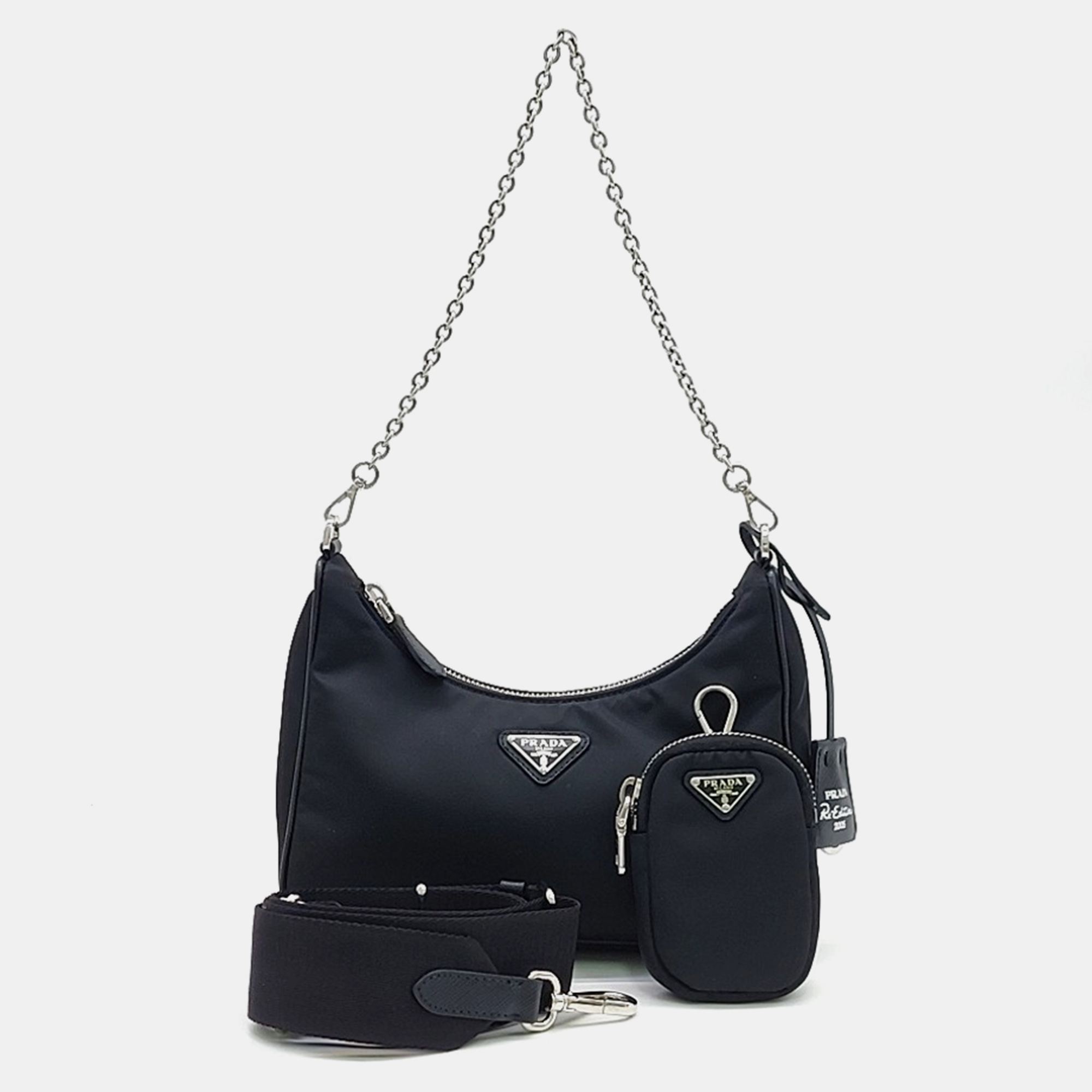 

Prada Re-Nylon Tesuto Chain Strap Hobo Bag, Black