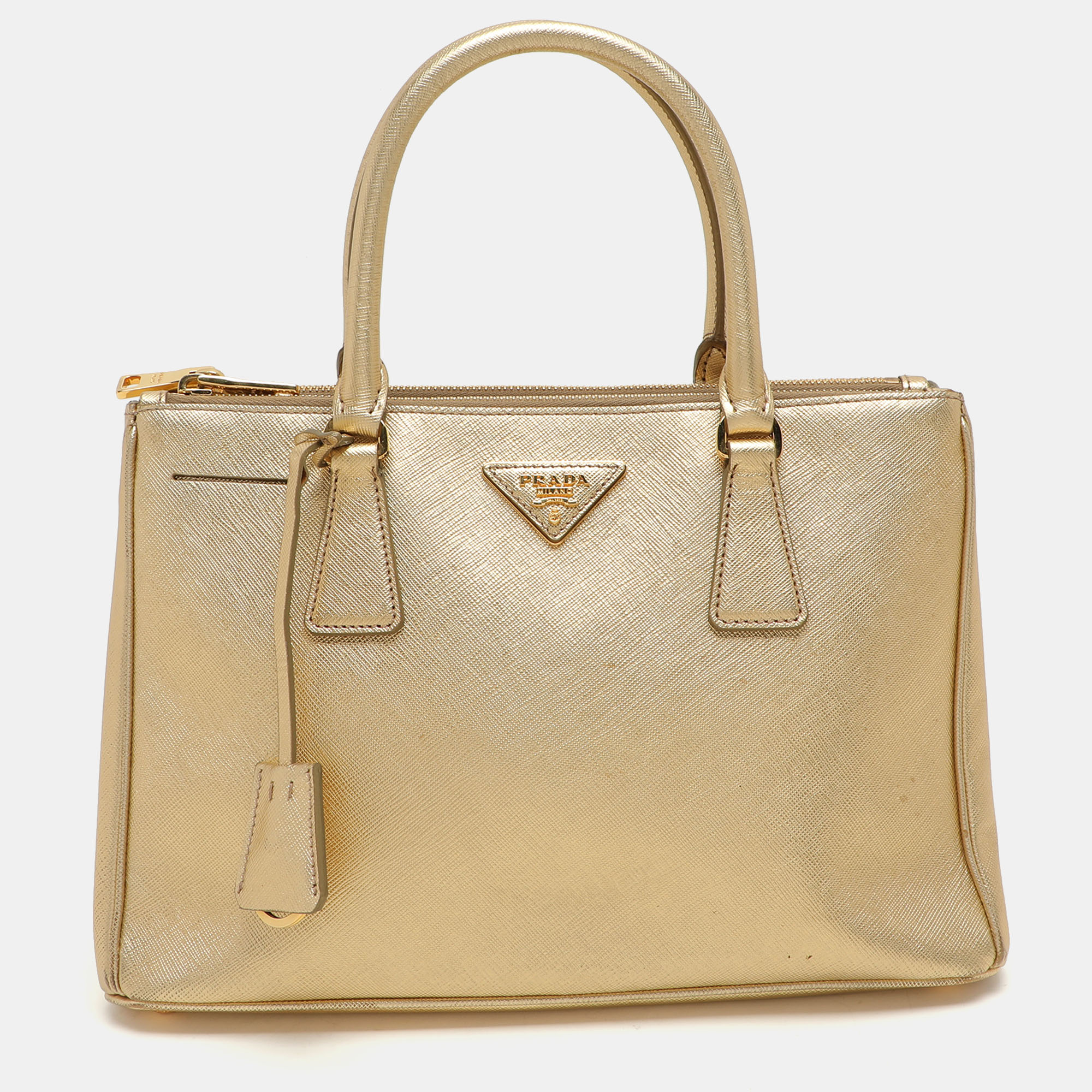 

Prada Gold Saffiano Lux Leather  Double Zip Tote