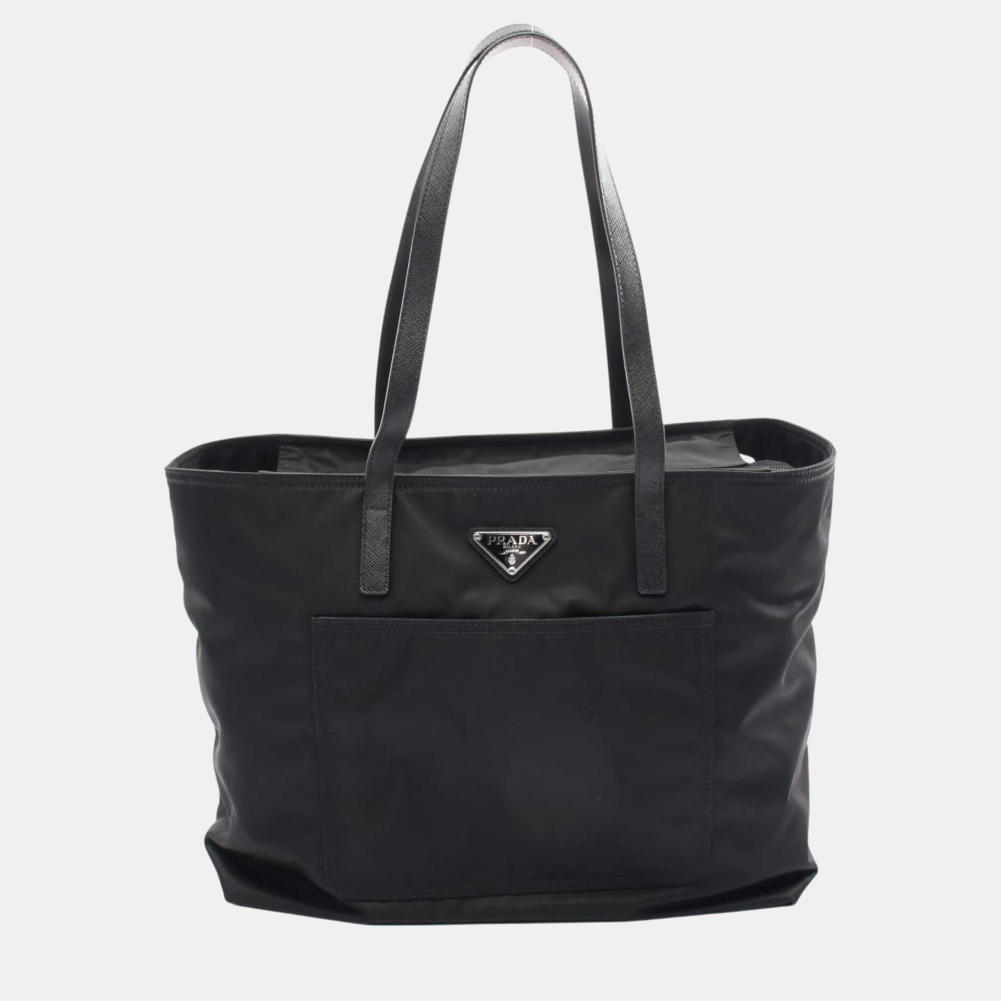 

Prada Black Nylon Leather Tessuto+Saffiano Re-Nylon Tote Bag