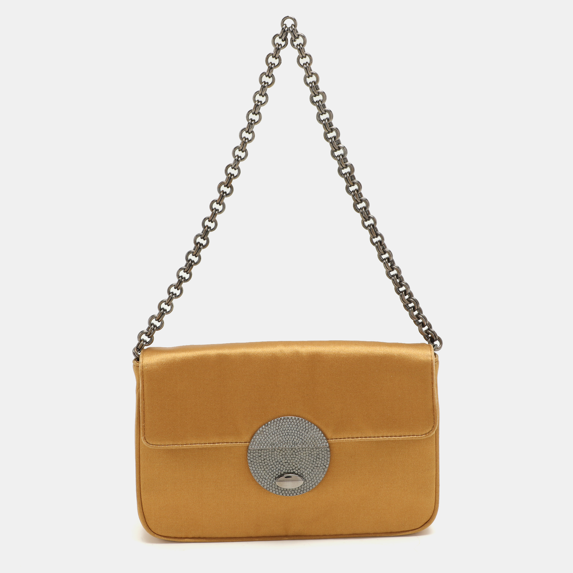 

Prada Gold Satin Chain Baguette Shoulder Bag