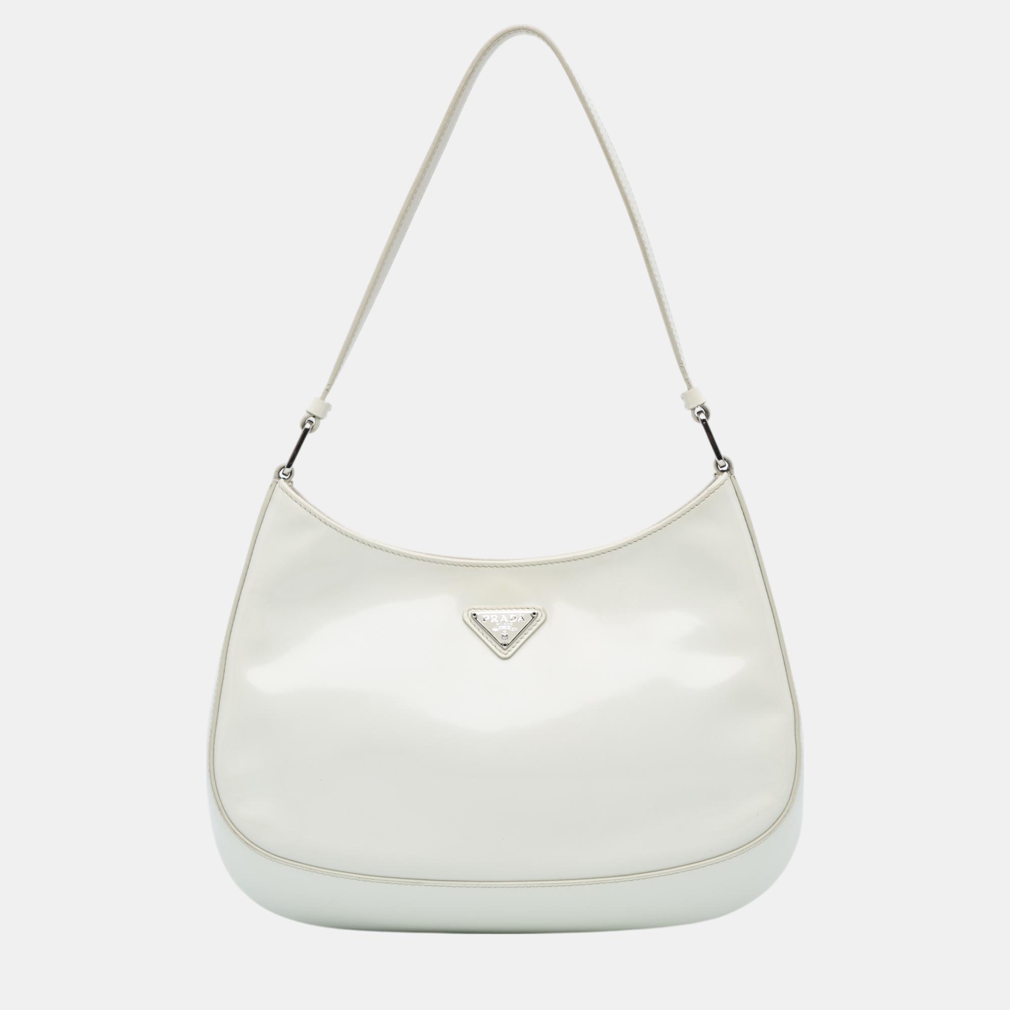 

Prada White Spazzolato Cleo Shoulder Bag