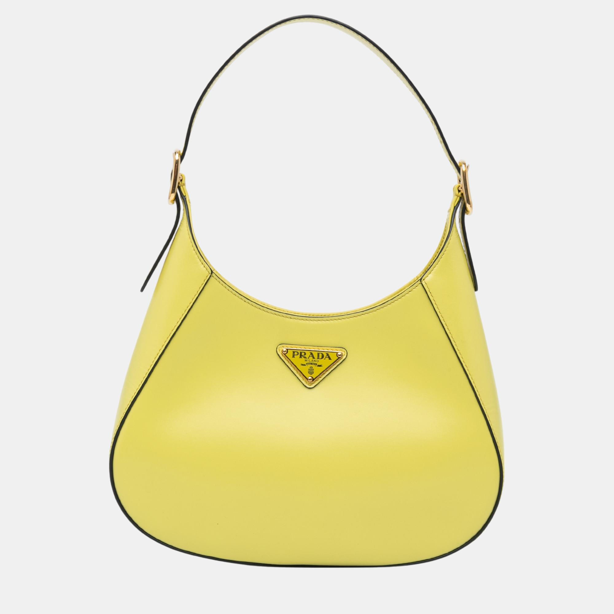 

Prada Yellow Spazzolato Cleo Hobo Bag