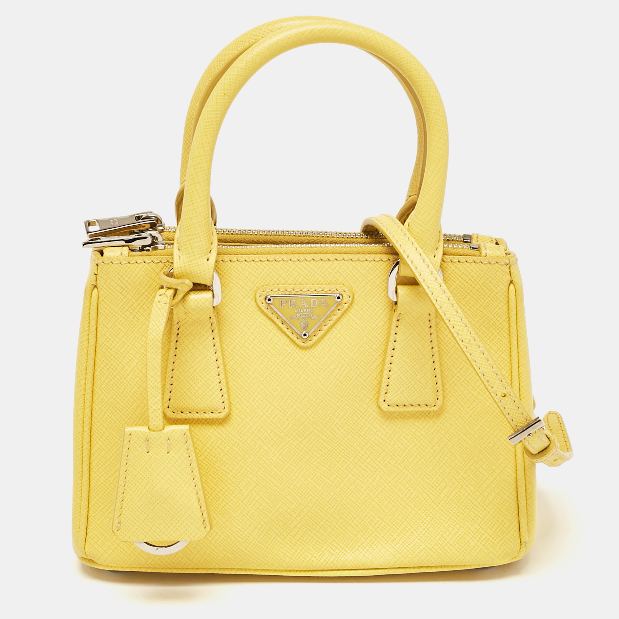 

Prada Yellow Saffiano Lux Leather Mini Double Zip Tote