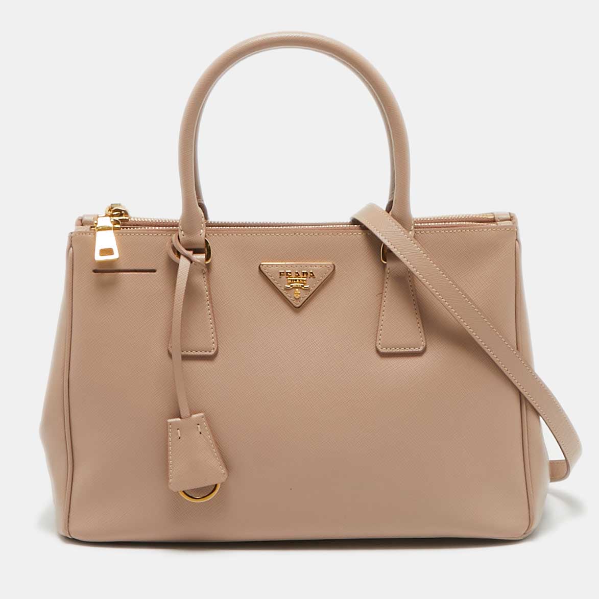 

Prada Nude Saffiano Leather  Double Zip Tote, Pink