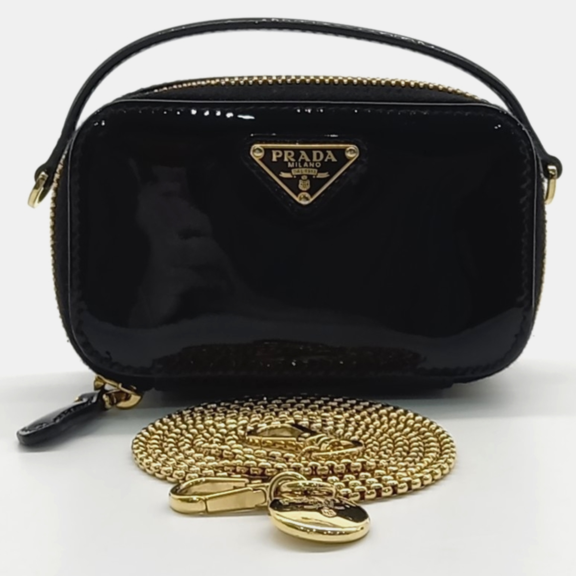 

Prada patent mini pouch bag, Black