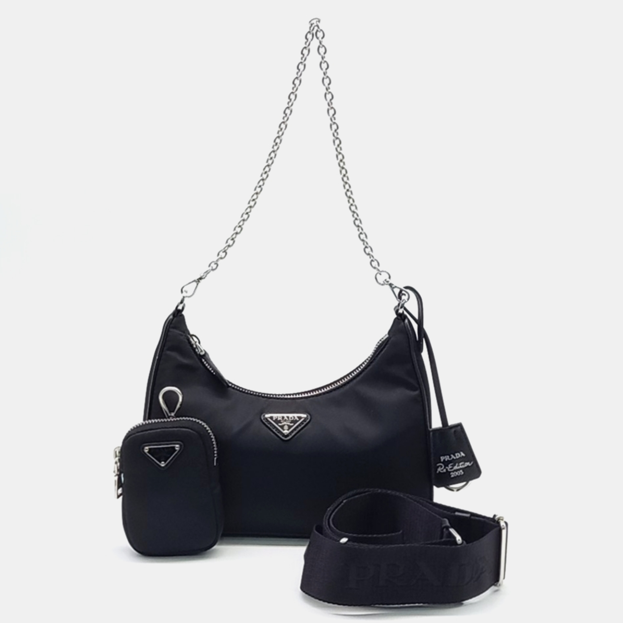 

Prada Re-Nylon Tesuto Chain Strap Hobo Bag, Black