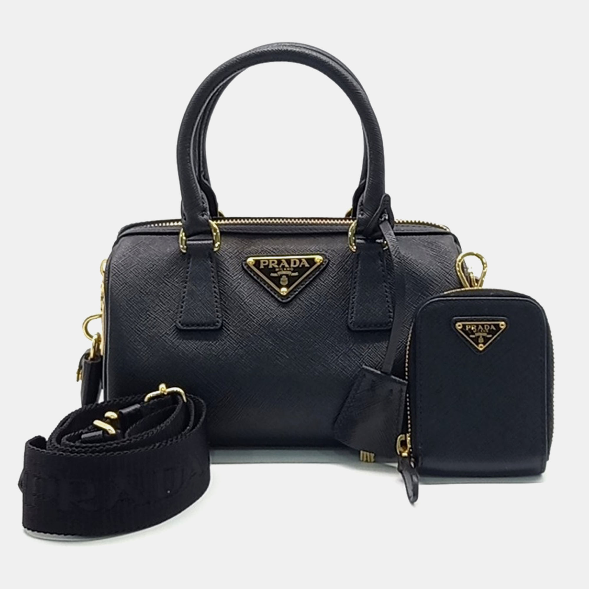 

Prada Saffiano Mini Tote and Shoulder Bag, Black