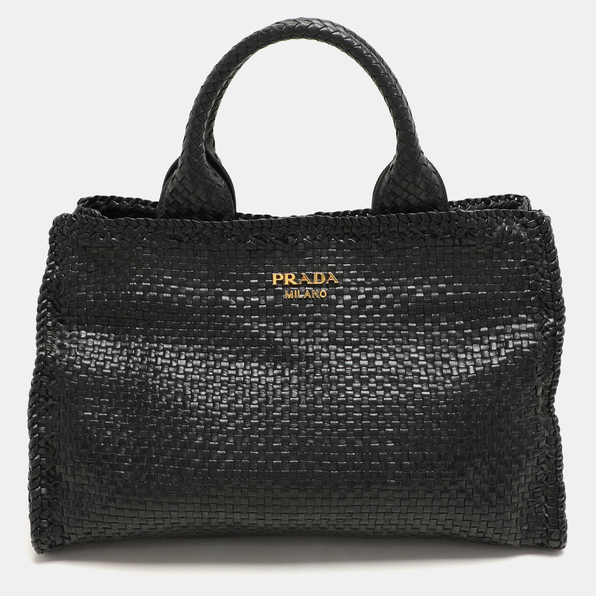 

Prada Black Woven Leather Madras Tote