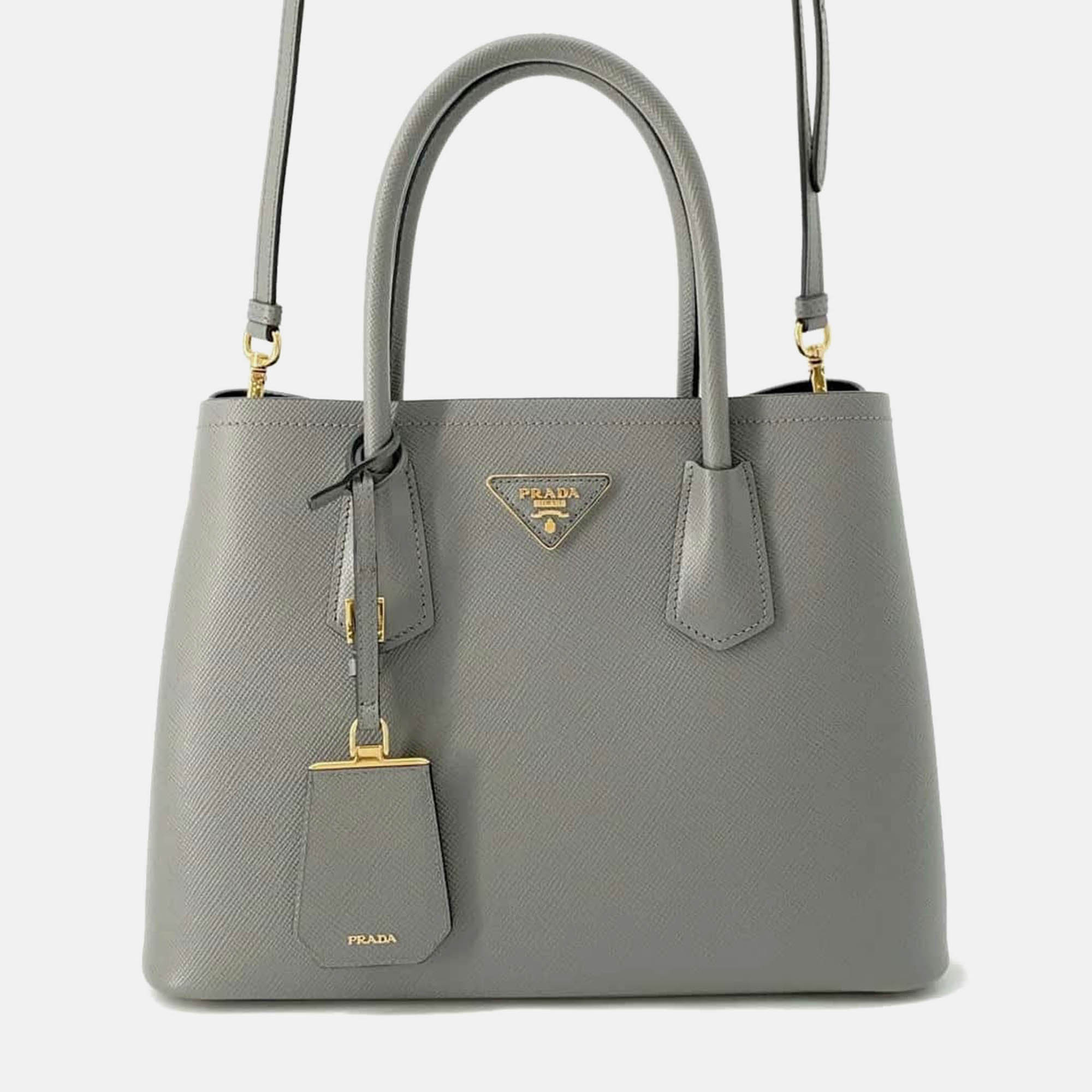 

Prada Doble Gray/Black Leather Bag, Grey