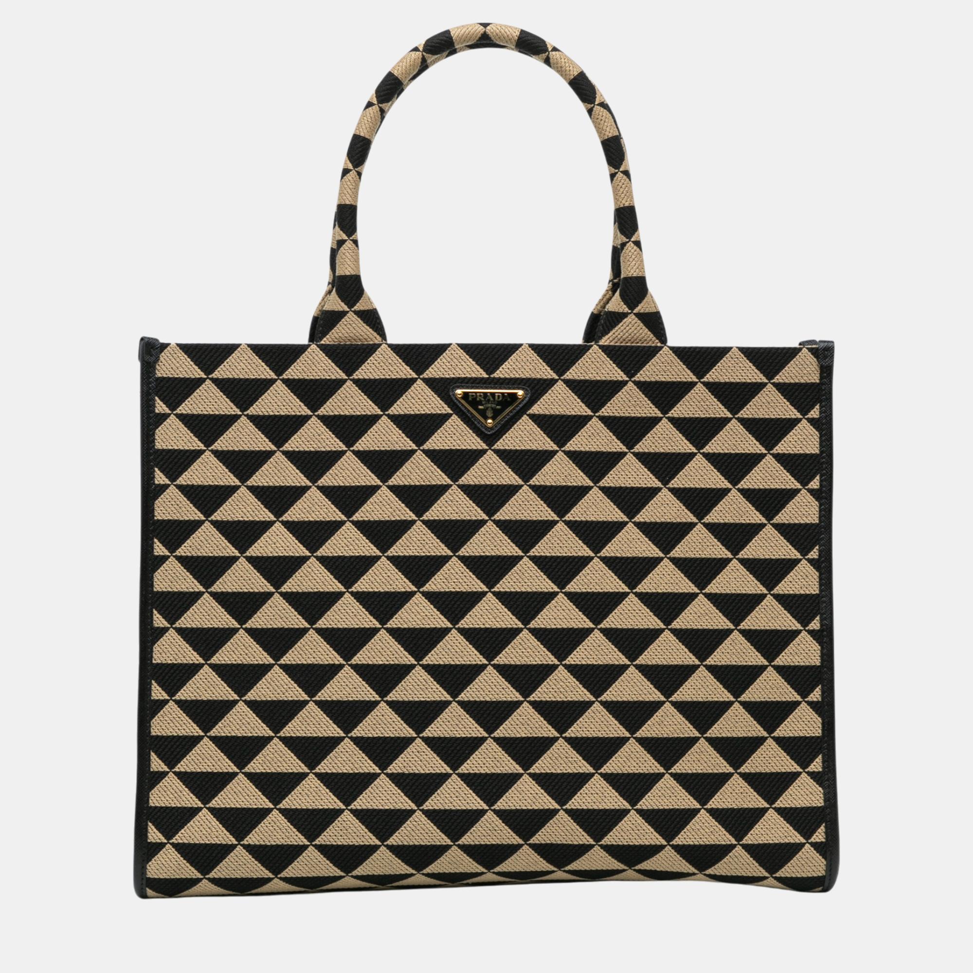 

Prada Brown Large Triangolo Jacquard Symbole Tote