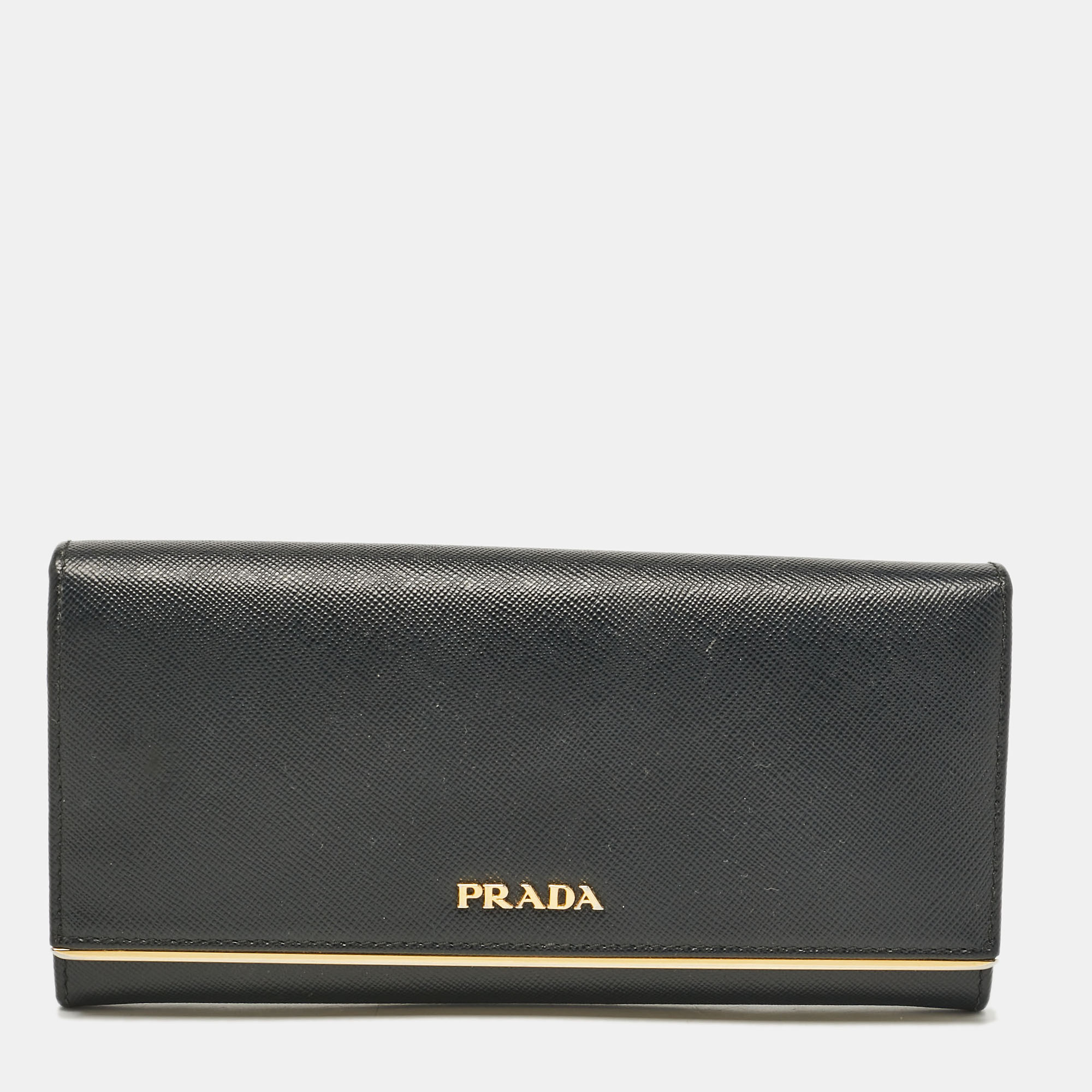 

Prada Black Saffiano Leather Metal Bar Continental Wallet