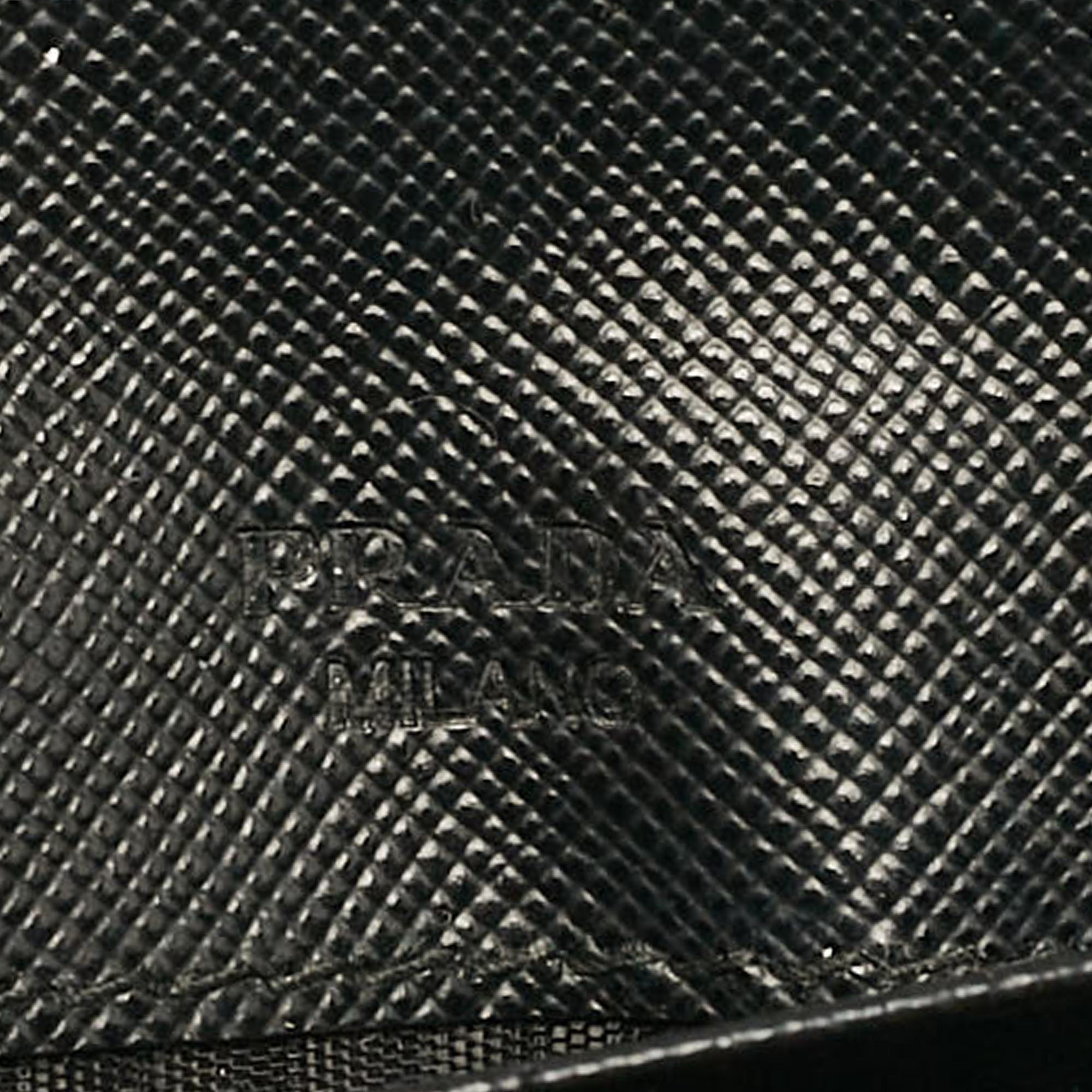 Prada Black Saffiano Leather Metal Bar Continental Wallet 