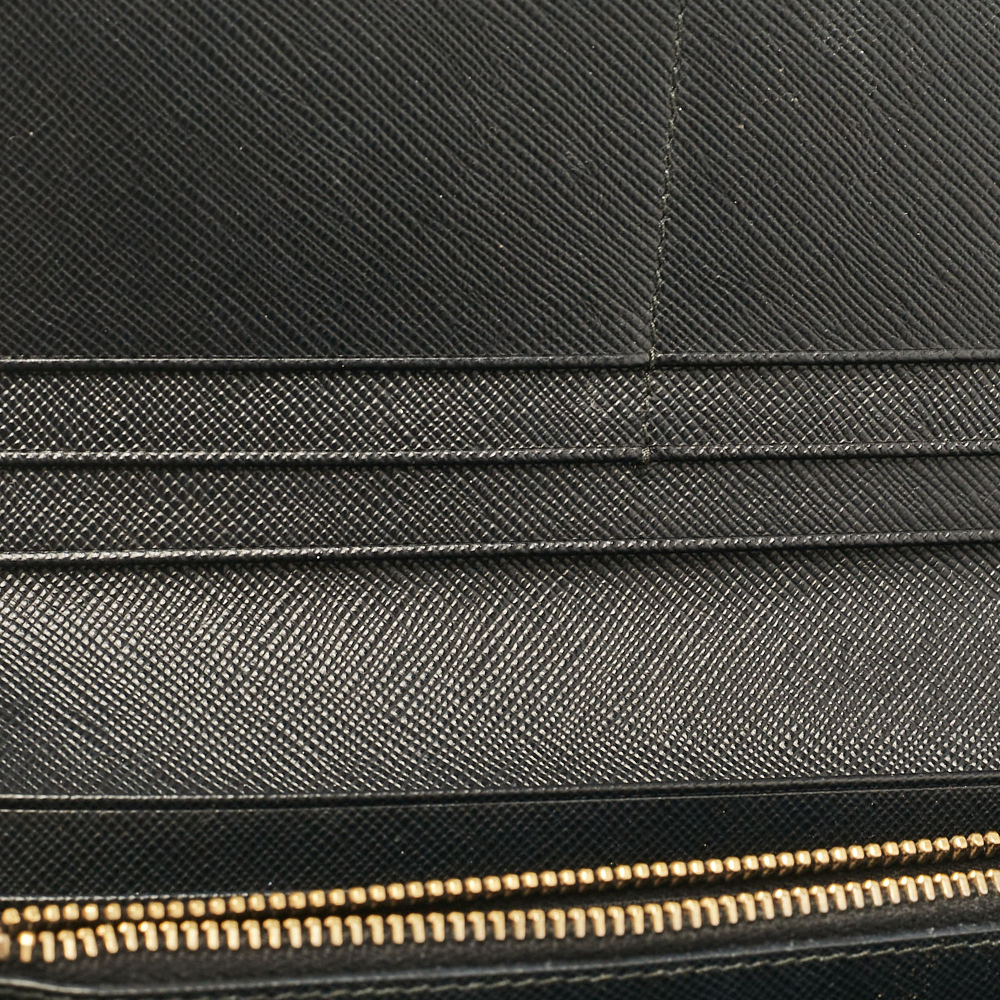 Prada Black Saffiano Leather Metal Bar Continental Wallet 