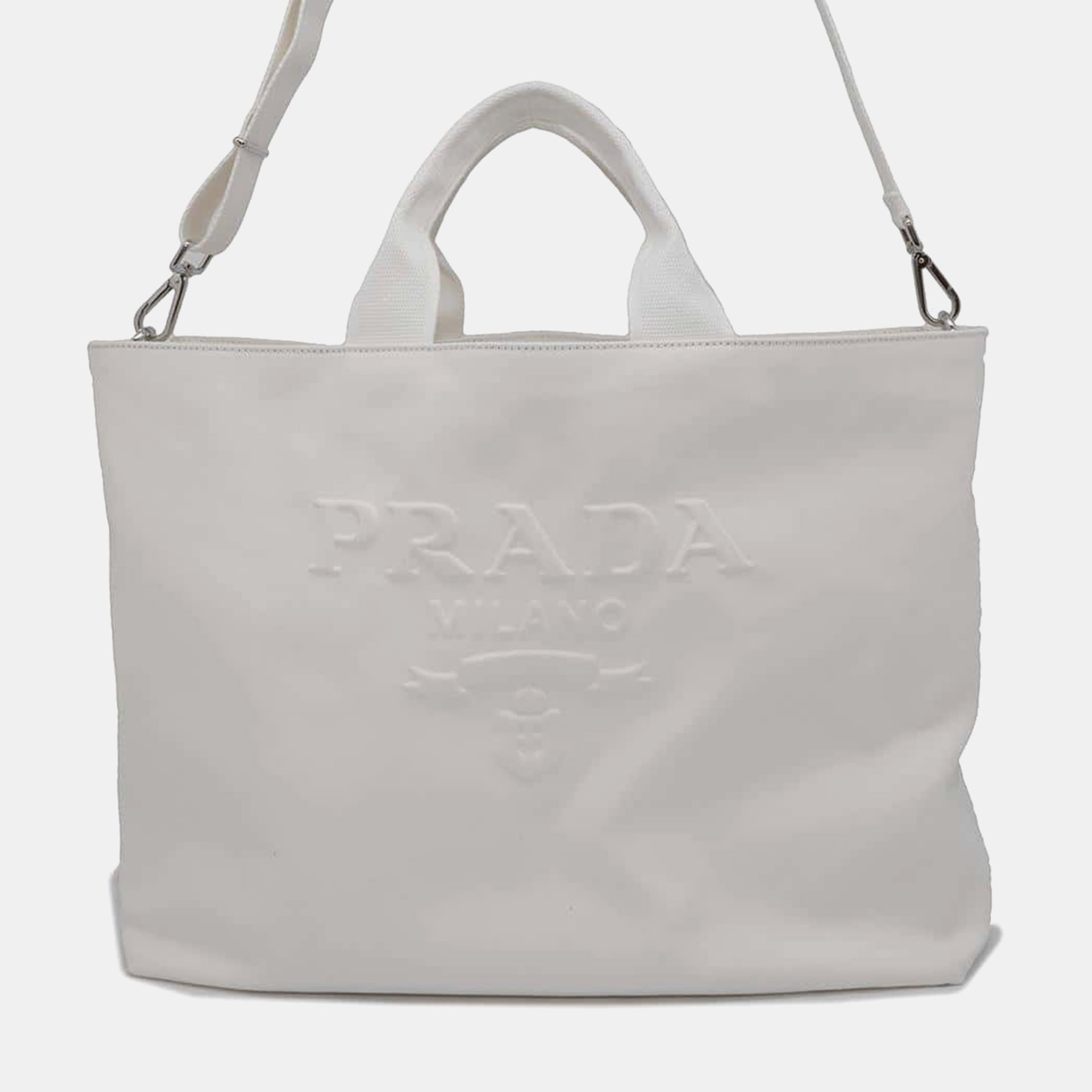 

Prada White Canvas Drill Tote Bag