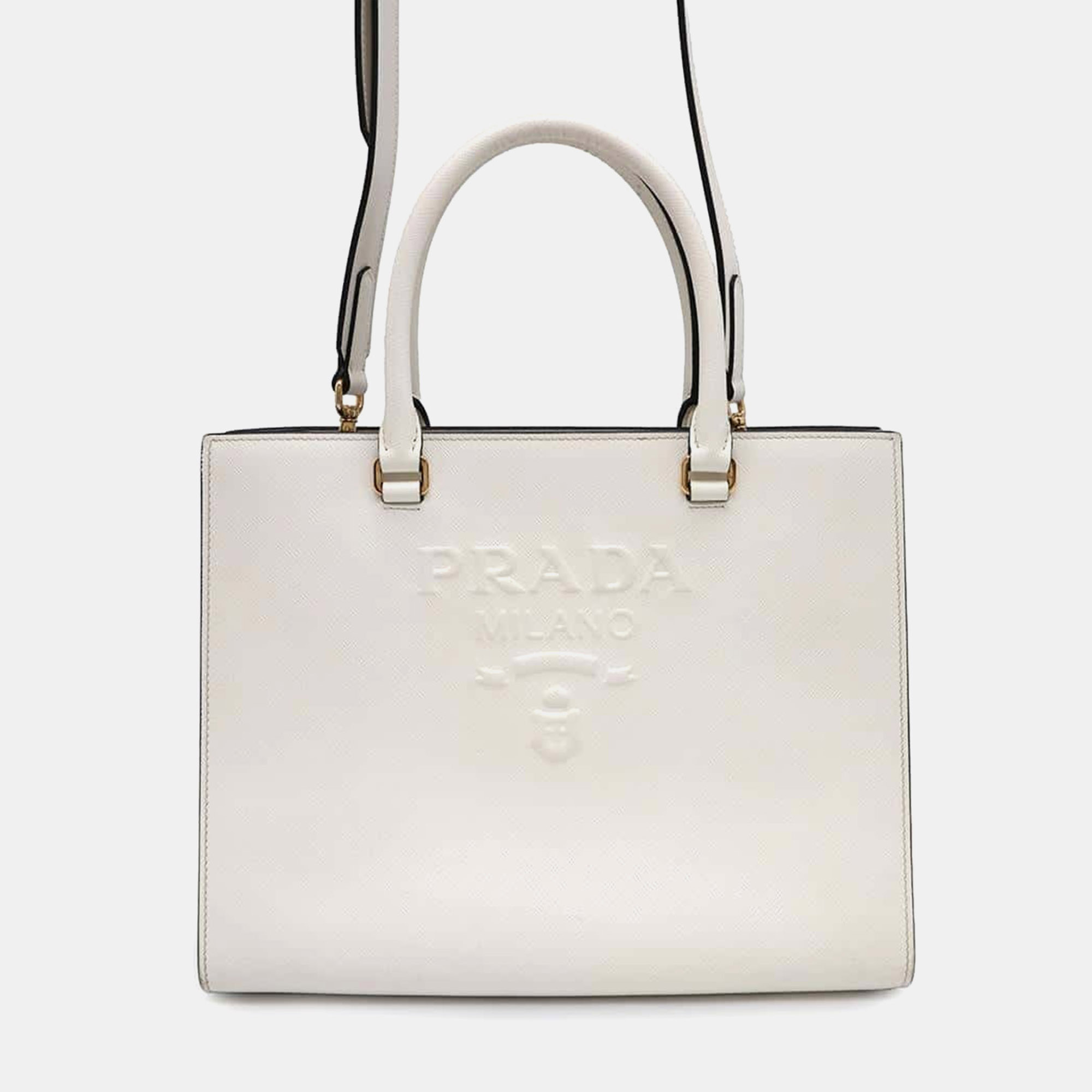 

Prada White Leather Saffiano Leather handbag Size Medium