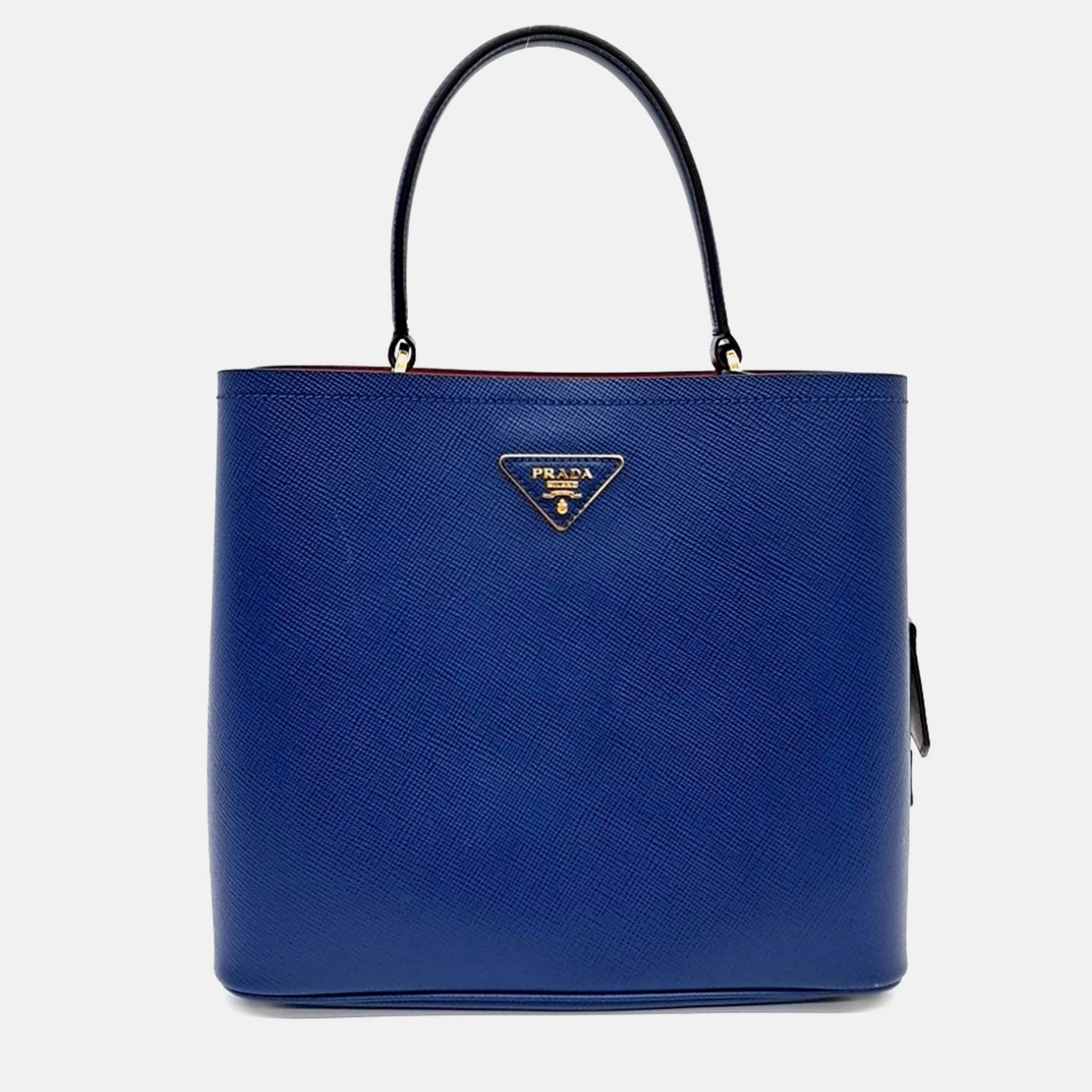 

Prada Blue Leather Prada Saffiano Duble Tote Bag