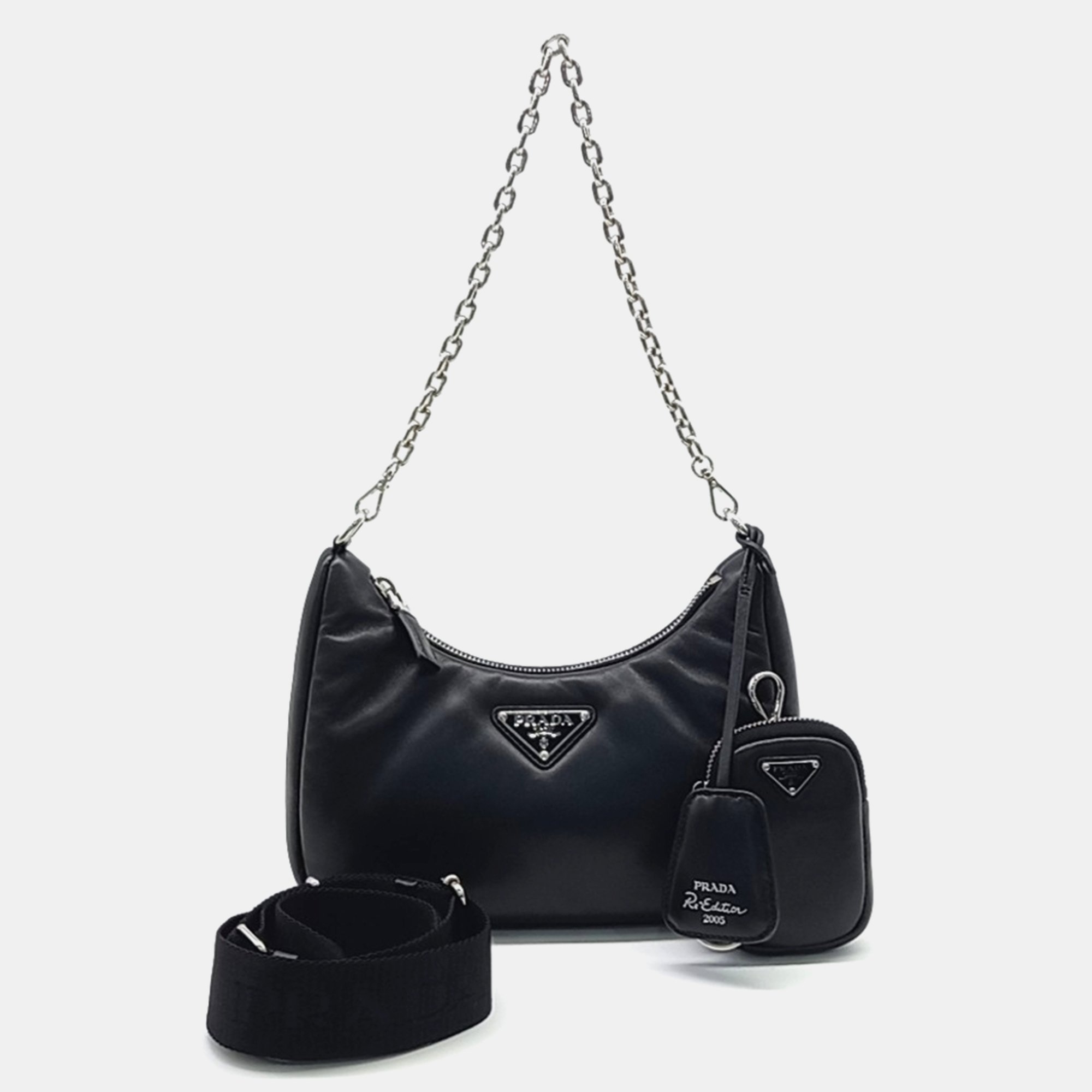 

Prada Black Leather Soft Padded Nappa Chain Strap Hobo Bag