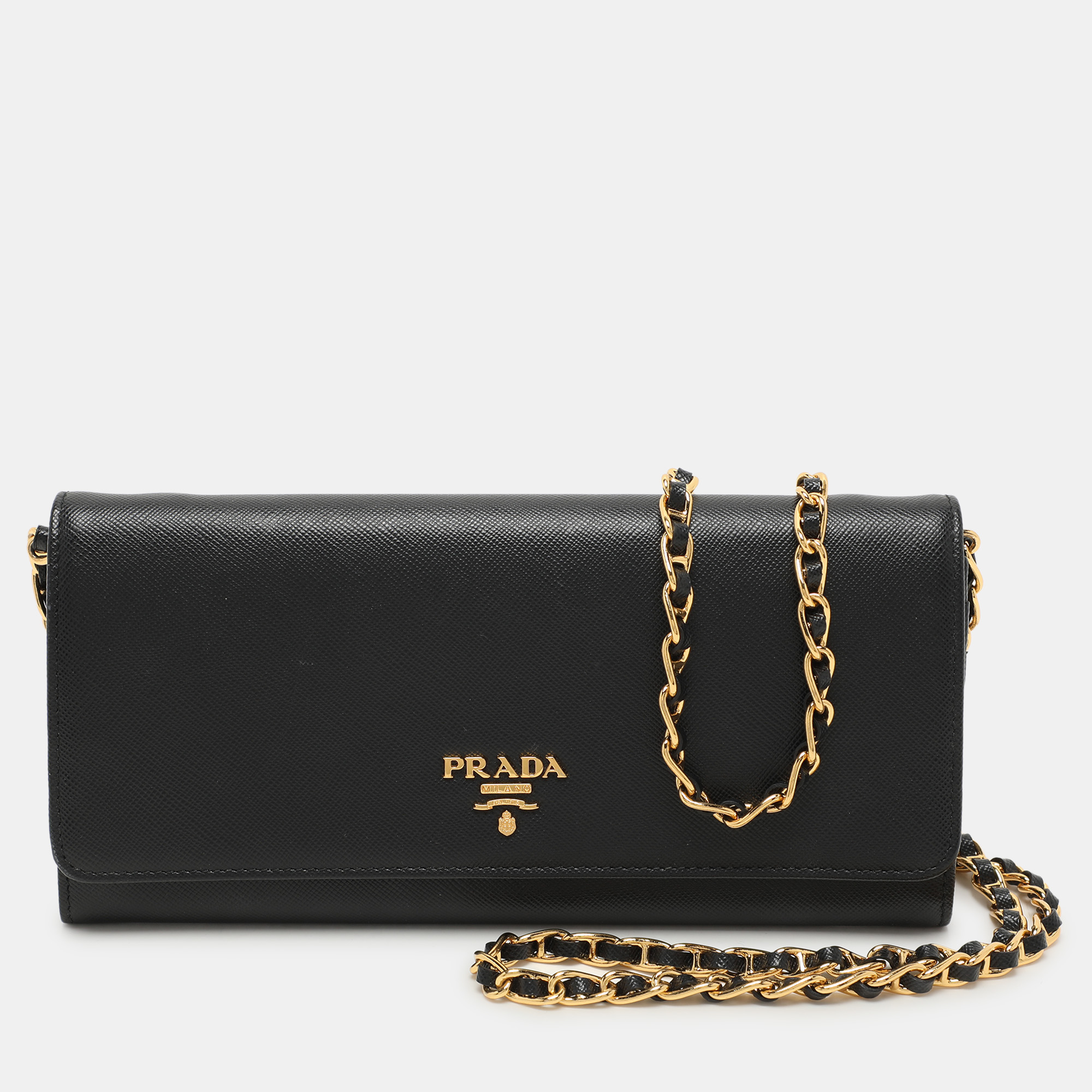 

Prada Black Saffiano Lux Leather Oro Chain Wallet On chain