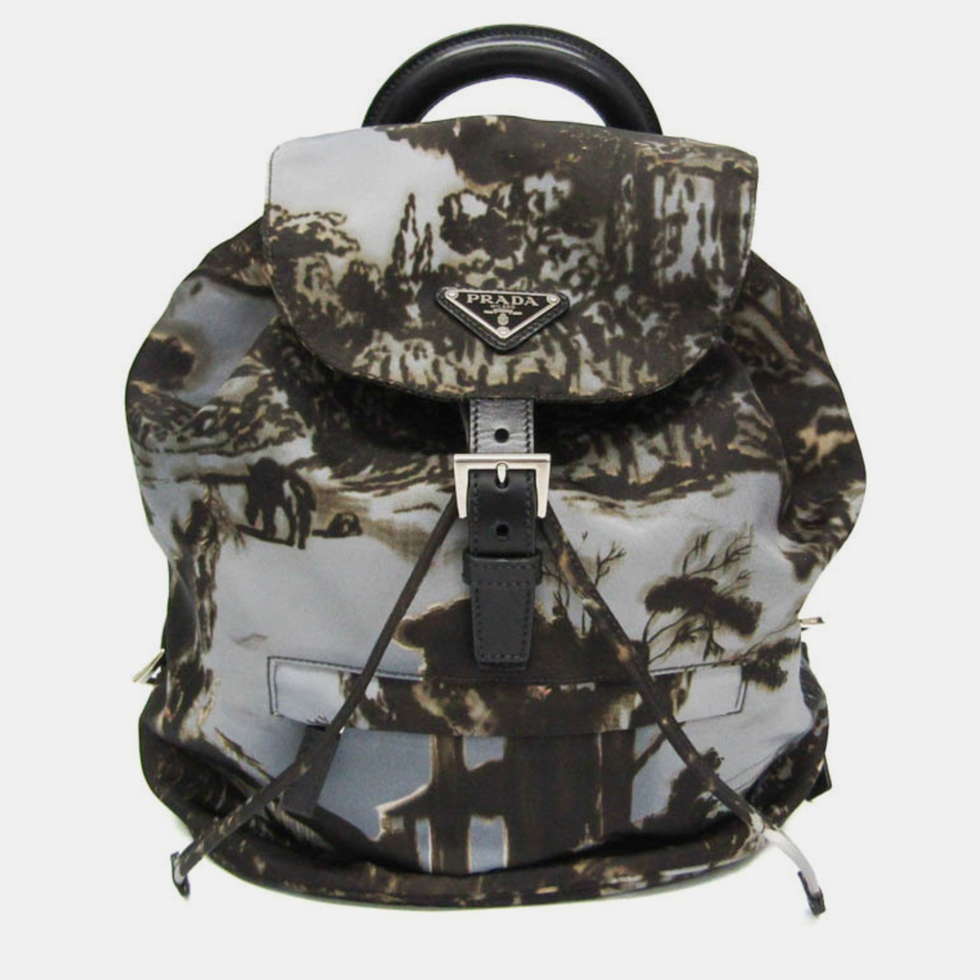 

Prada Gray Khaki Brown Nylon Landscape Painting Backpack